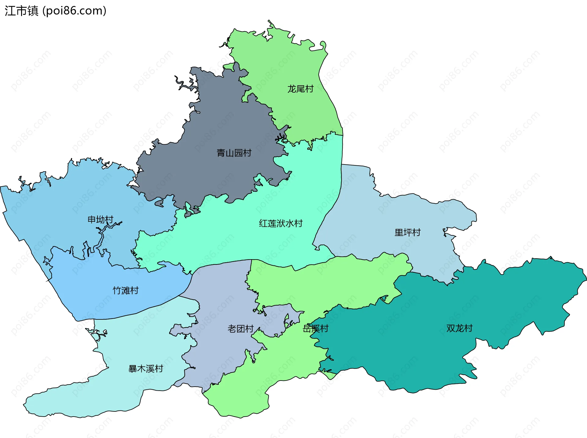江市镇边界地图(五级行政区划)