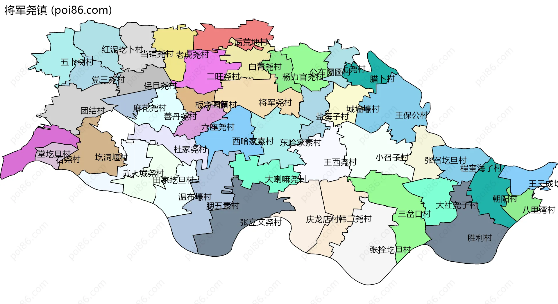 将军尧镇边界地图(五级行政区划)