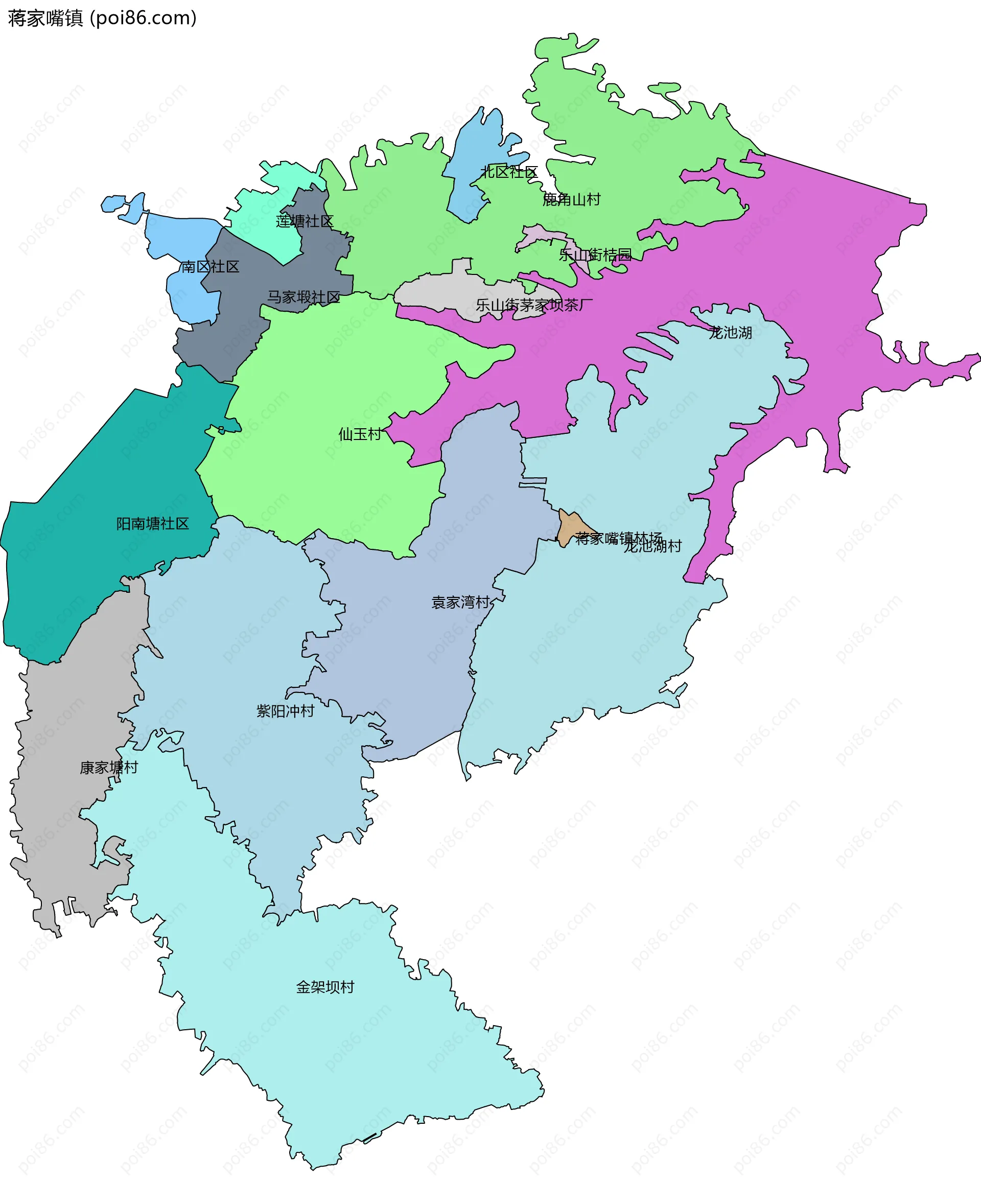 蒋家嘴镇边界地图(五级行政区划)