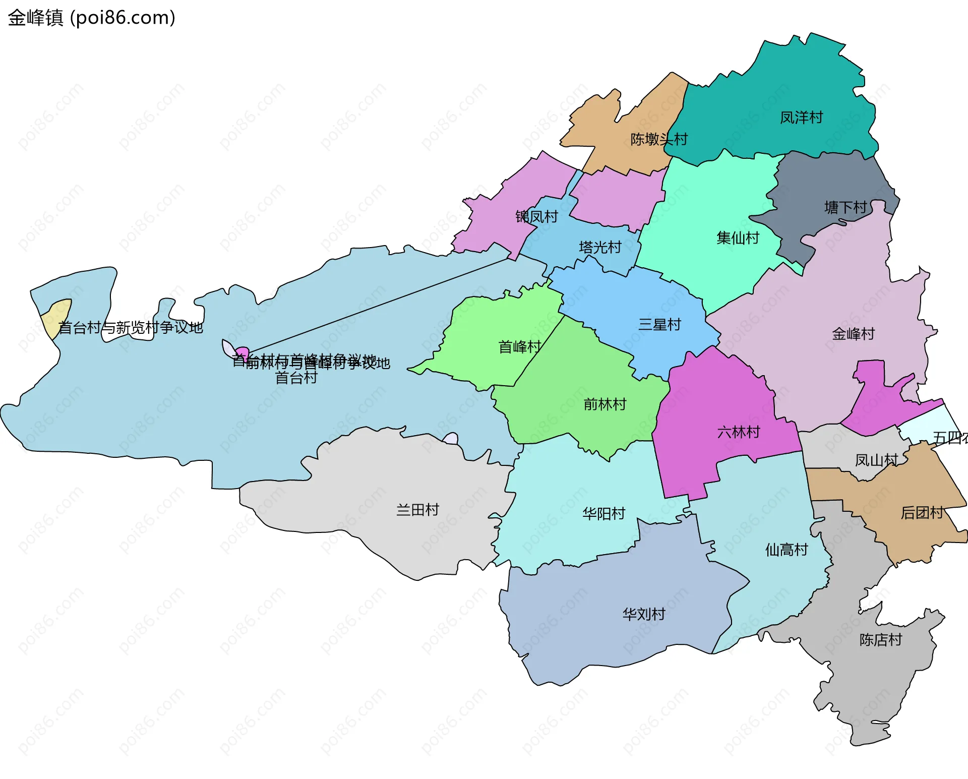 金峰镇边界地图(五级行政区划)