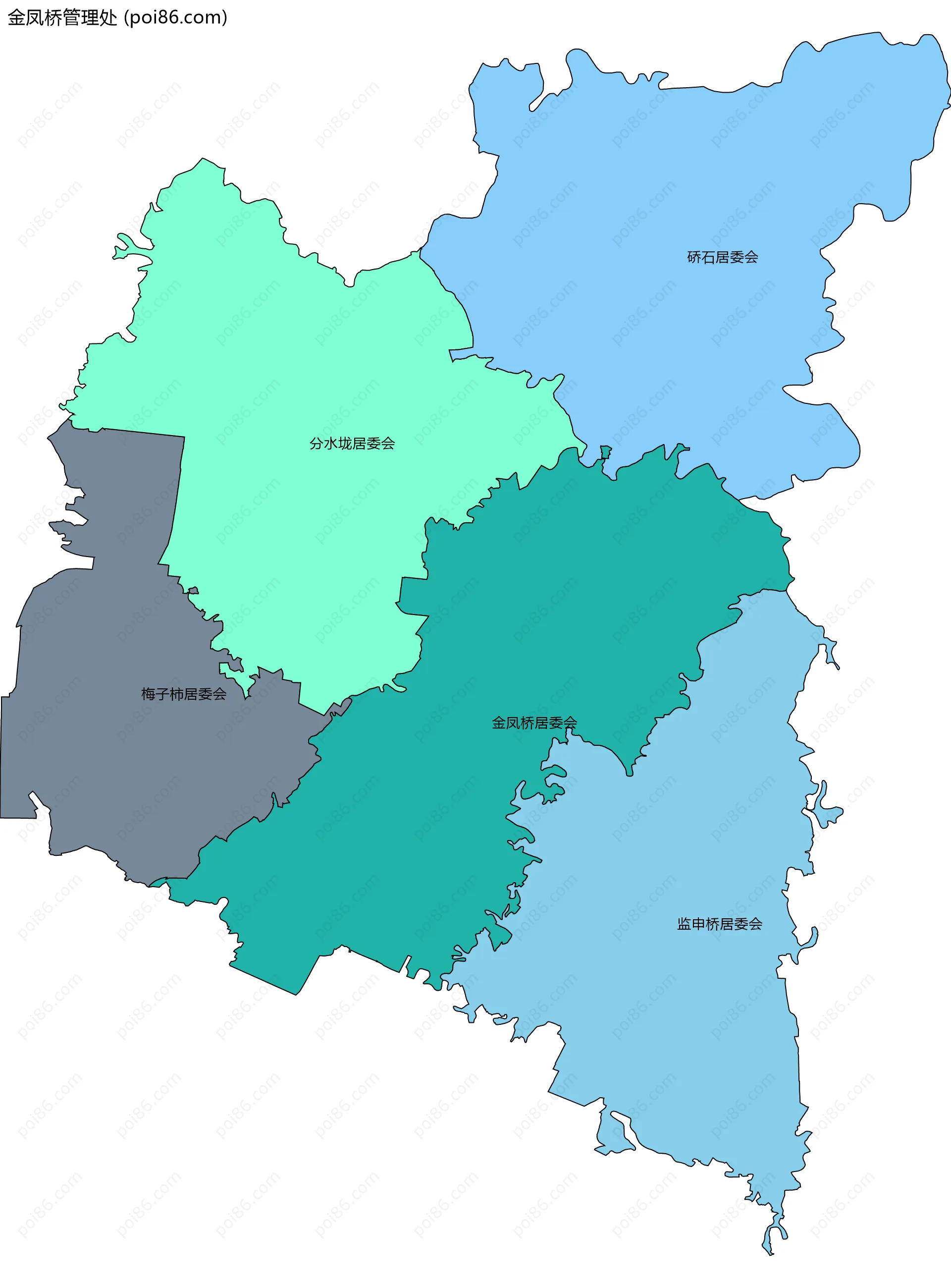 金凤桥管理处边界地图(五级行政区划)