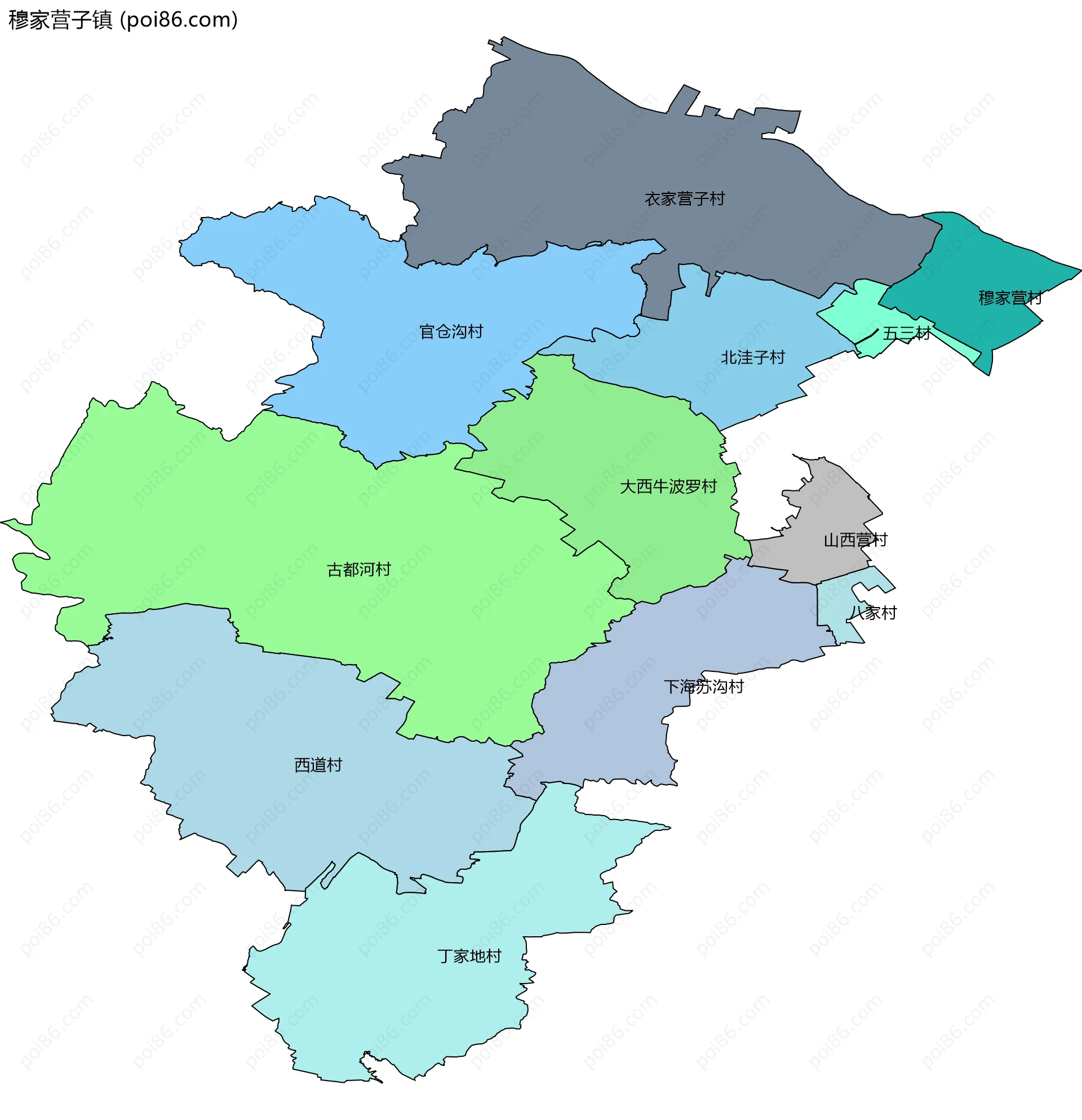 穆家营子镇边界地图(五级行政区划)