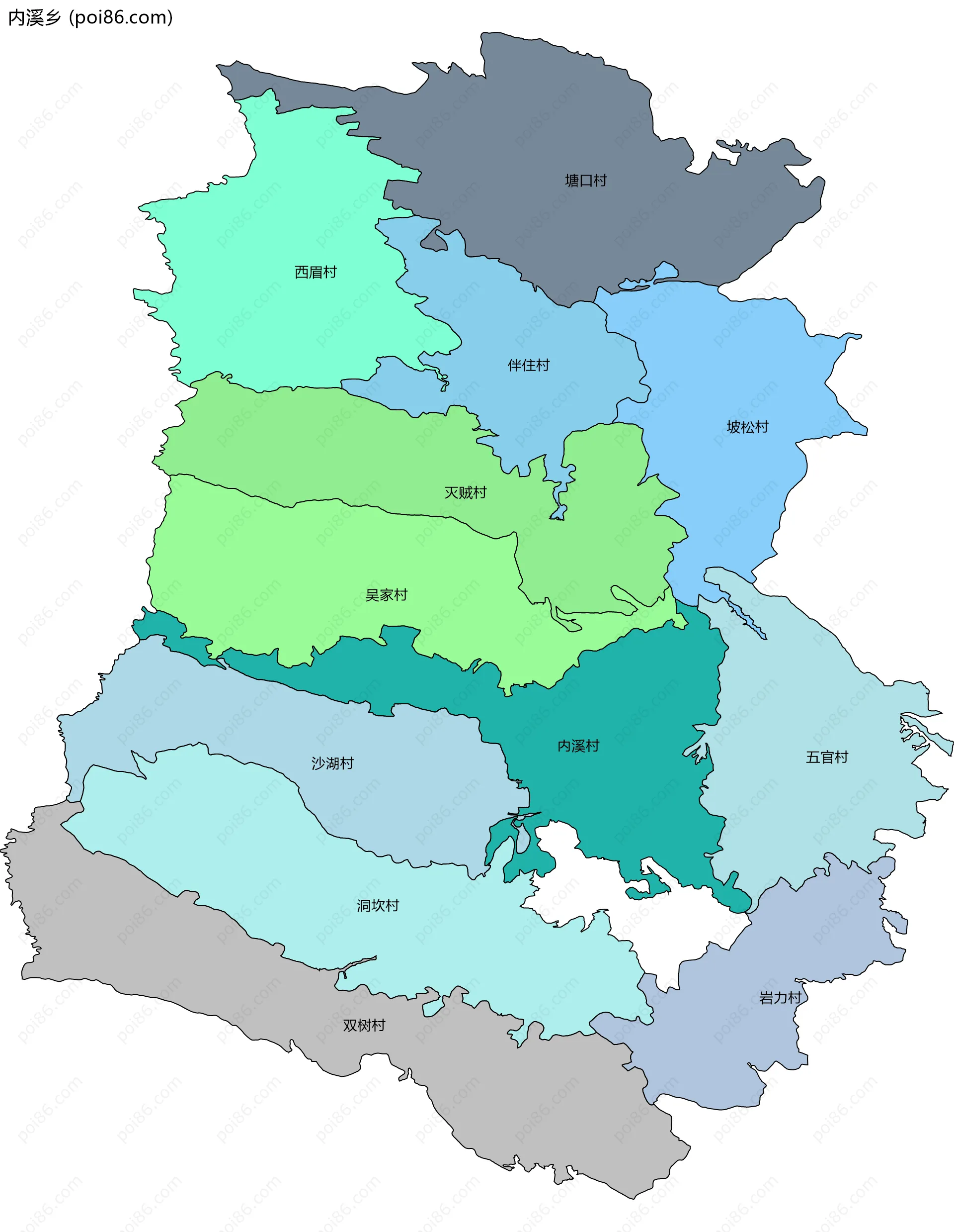 内溪乡边界地图(五级行政区划)