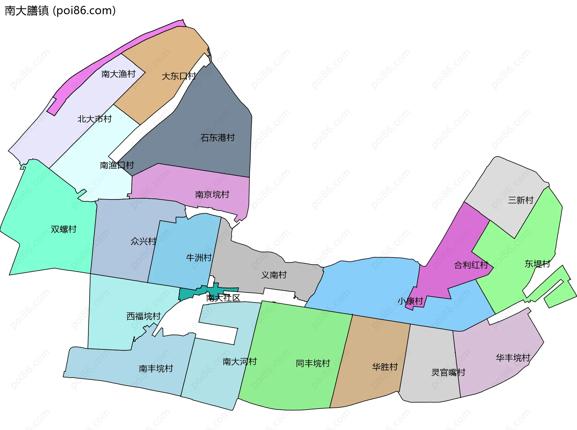南大膳镇边界地图(五级行政区划)