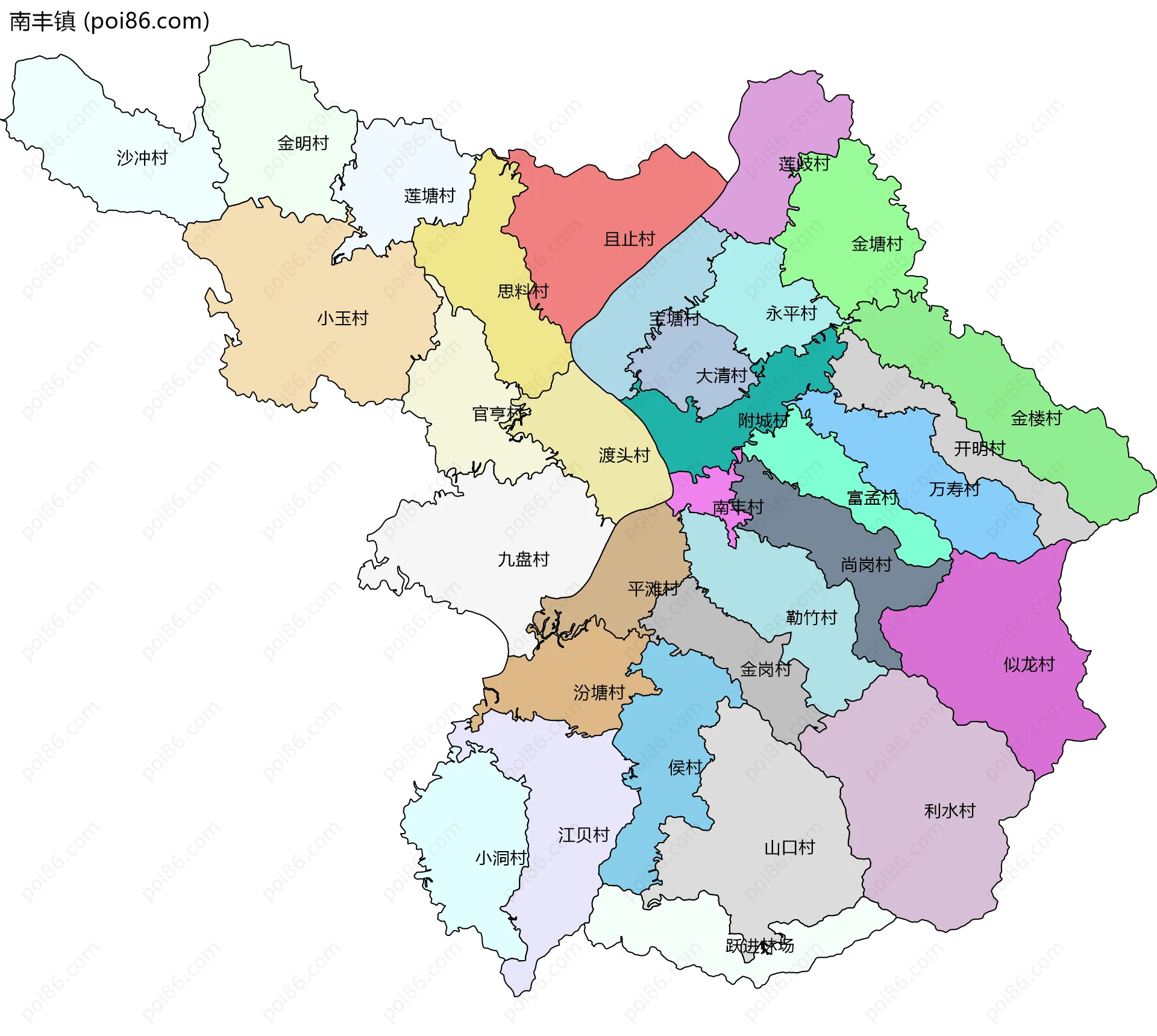 南丰镇边界地图(五级行政区划)