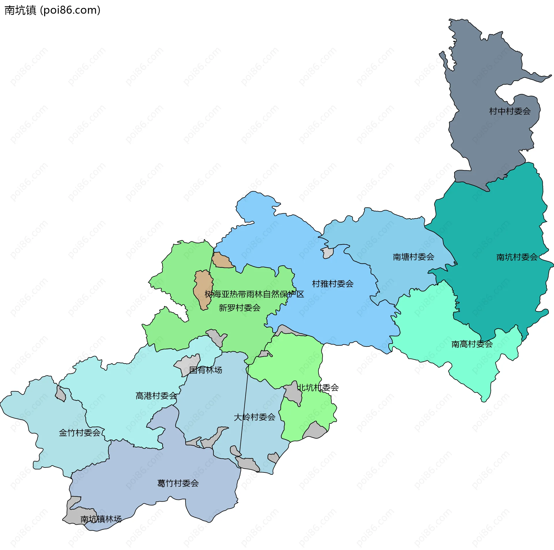 南坑镇边界地图(五级行政区划)