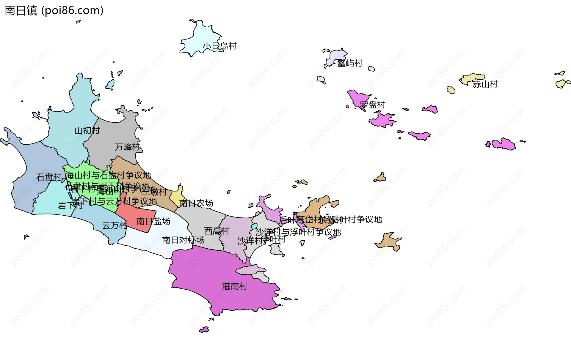 南日镇边界地图(五级行政区划)