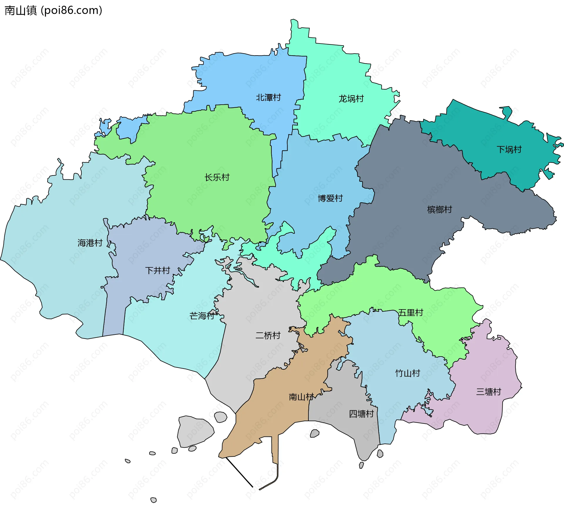 南山镇边界地图(五级行政区划)