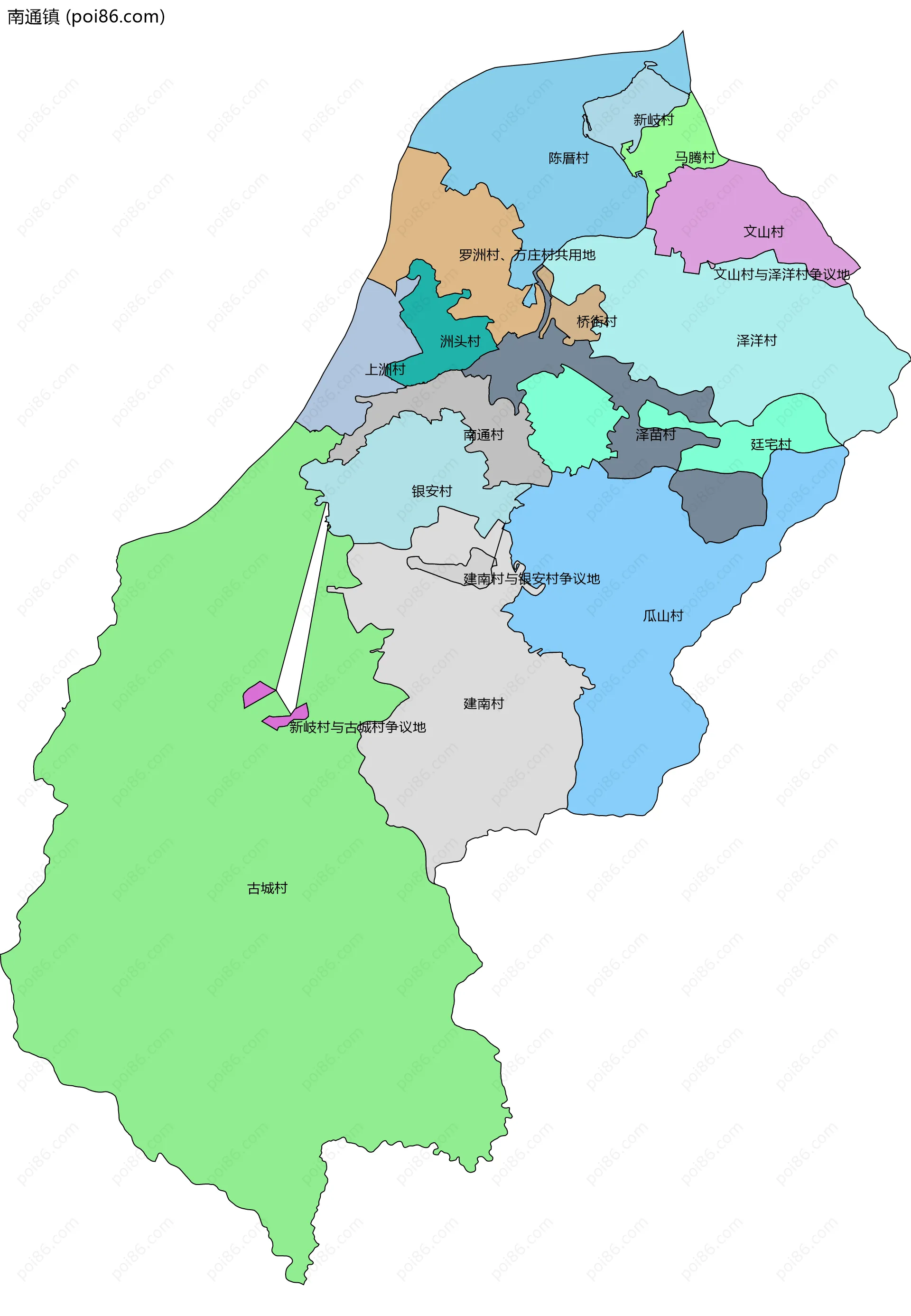 南通镇边界地图(五级行政区划)