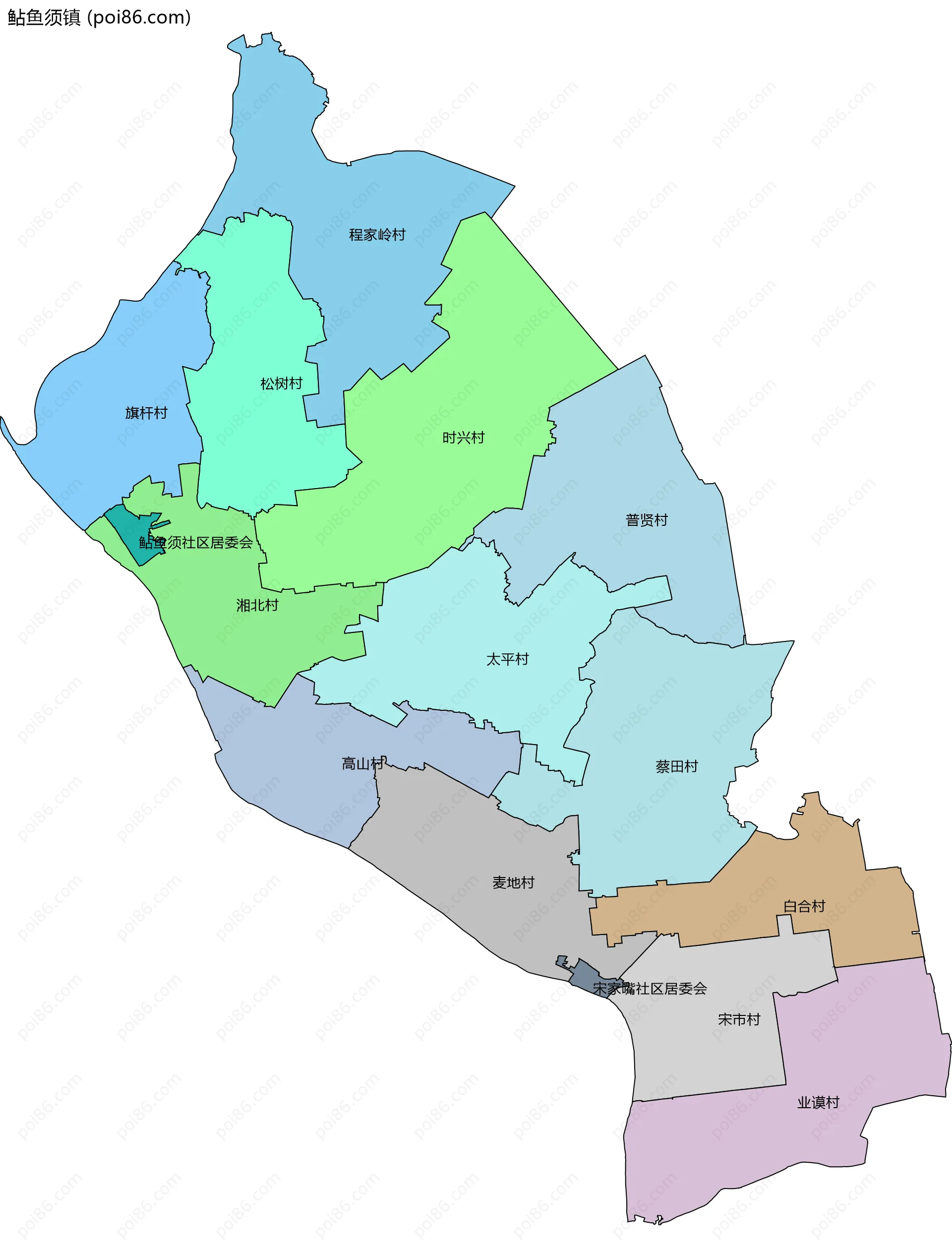 鲇鱼须镇边界地图(五级行政区划)