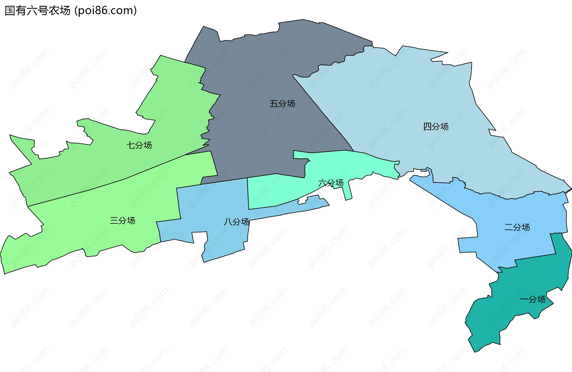 国有六号农场边界地图(五级行政区划)