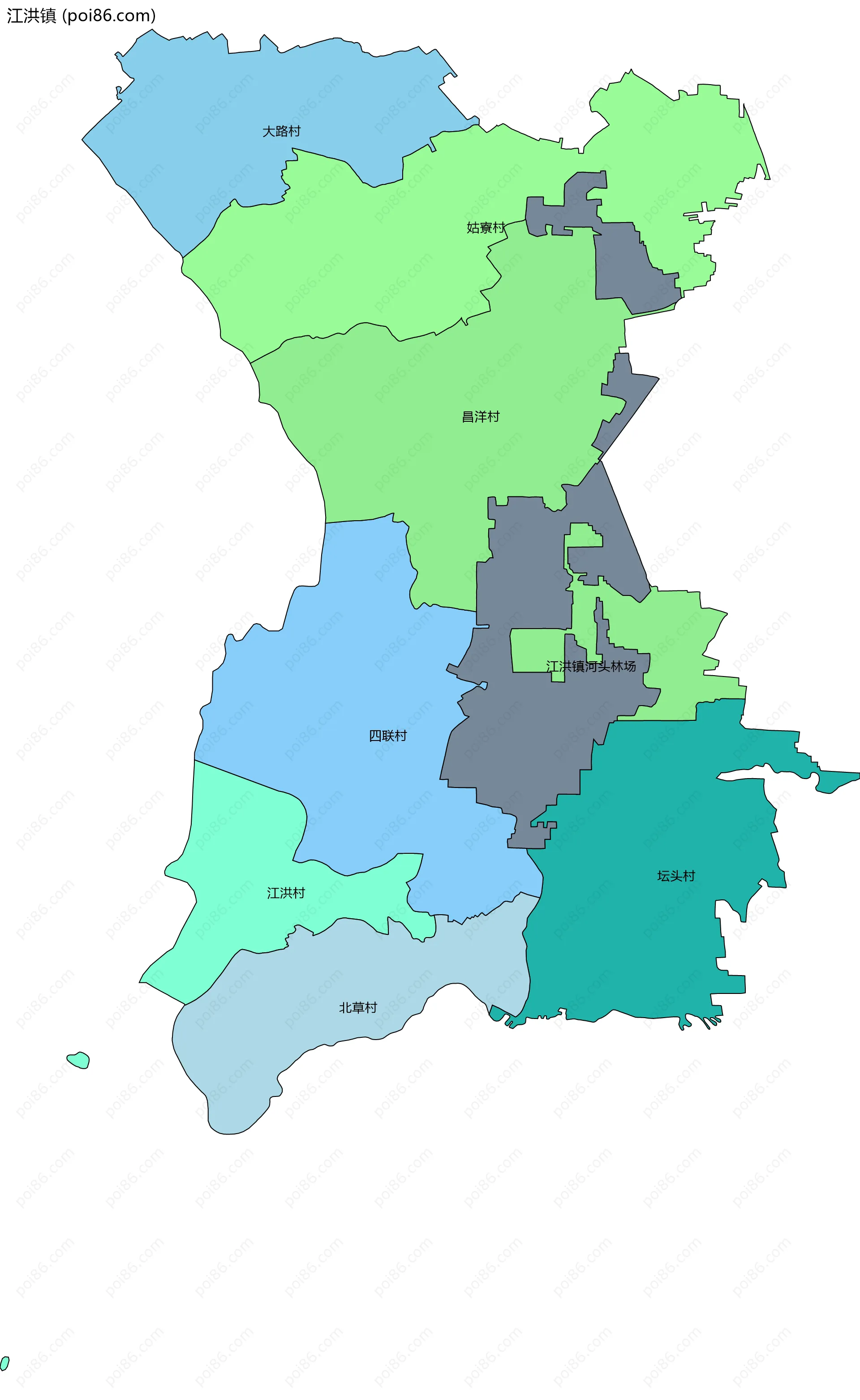 江洪镇边界地图(五级行政区划)