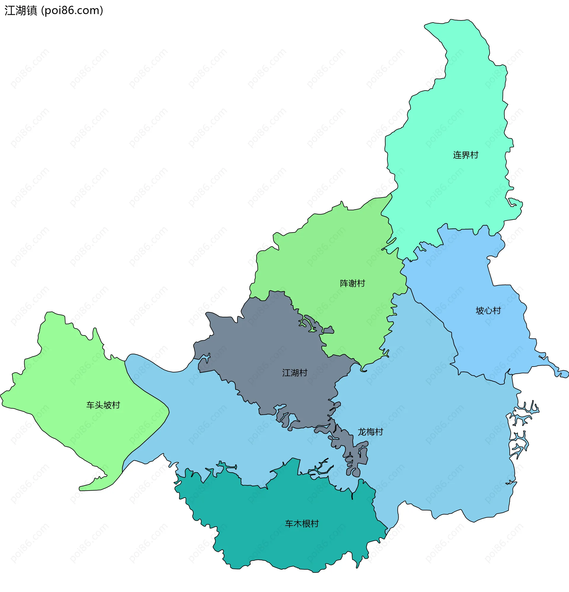 江湖镇边界地图(五级行政区划)
