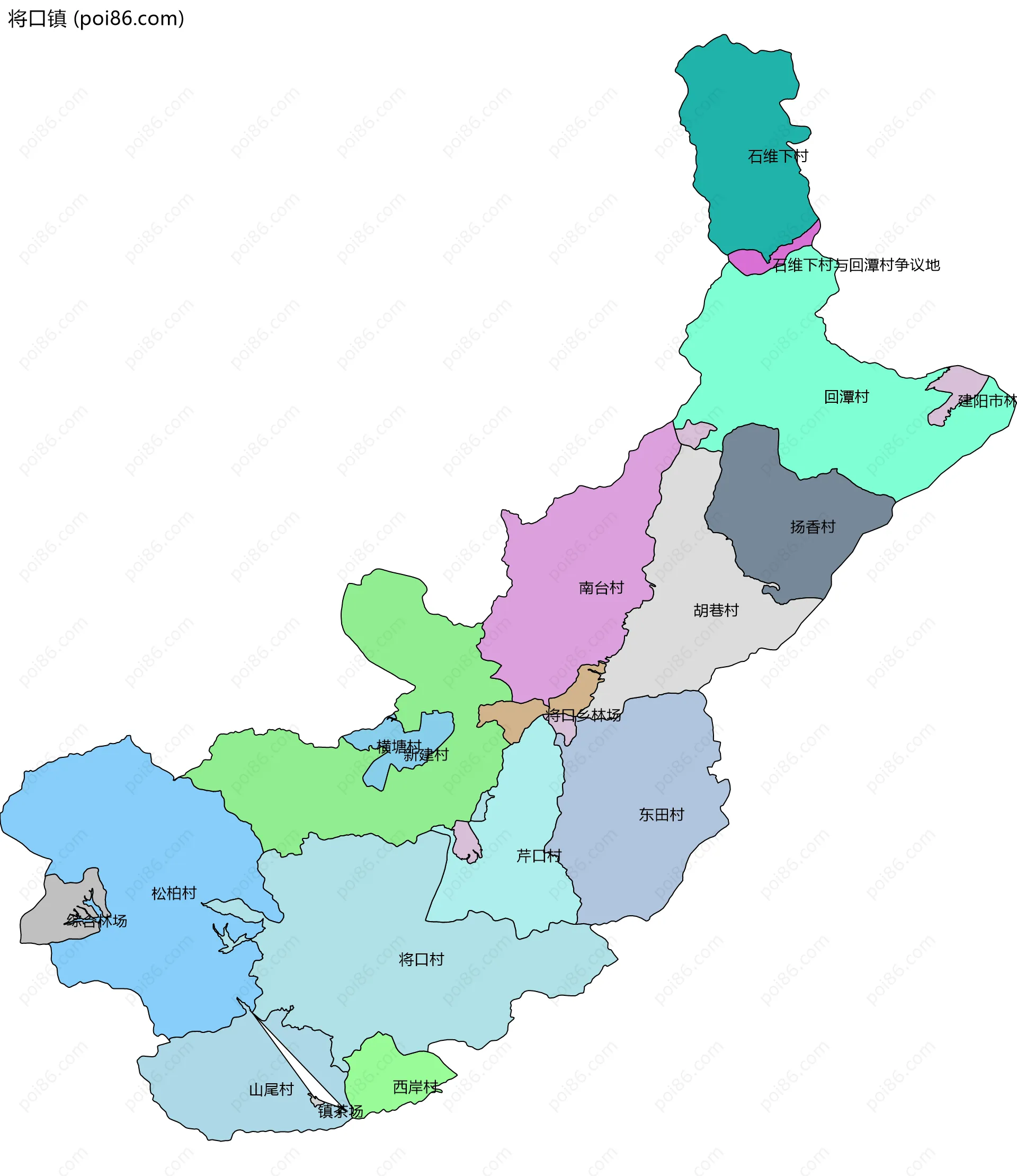 将口镇边界地图(五级行政区划)