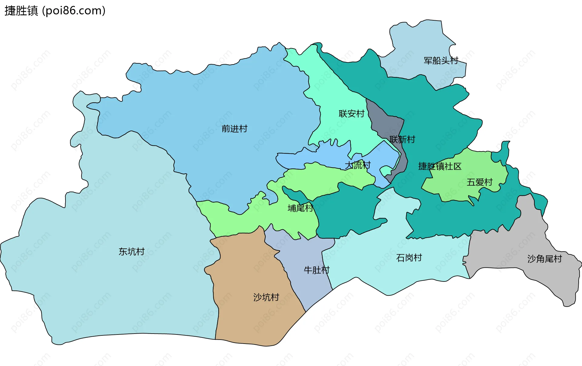 捷胜镇边界地图(五级行政区划)