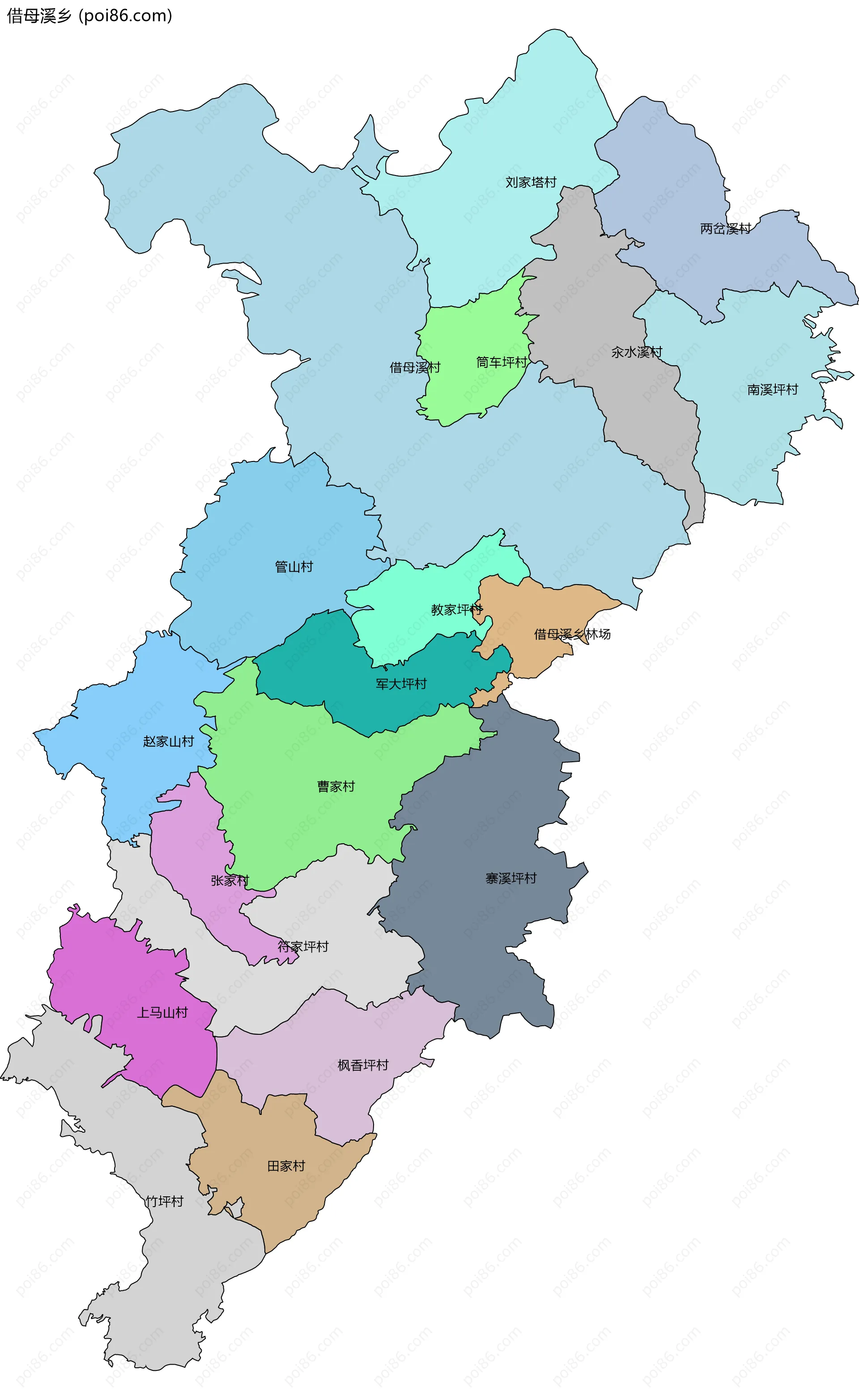 借母溪乡边界地图(五级行政区划)