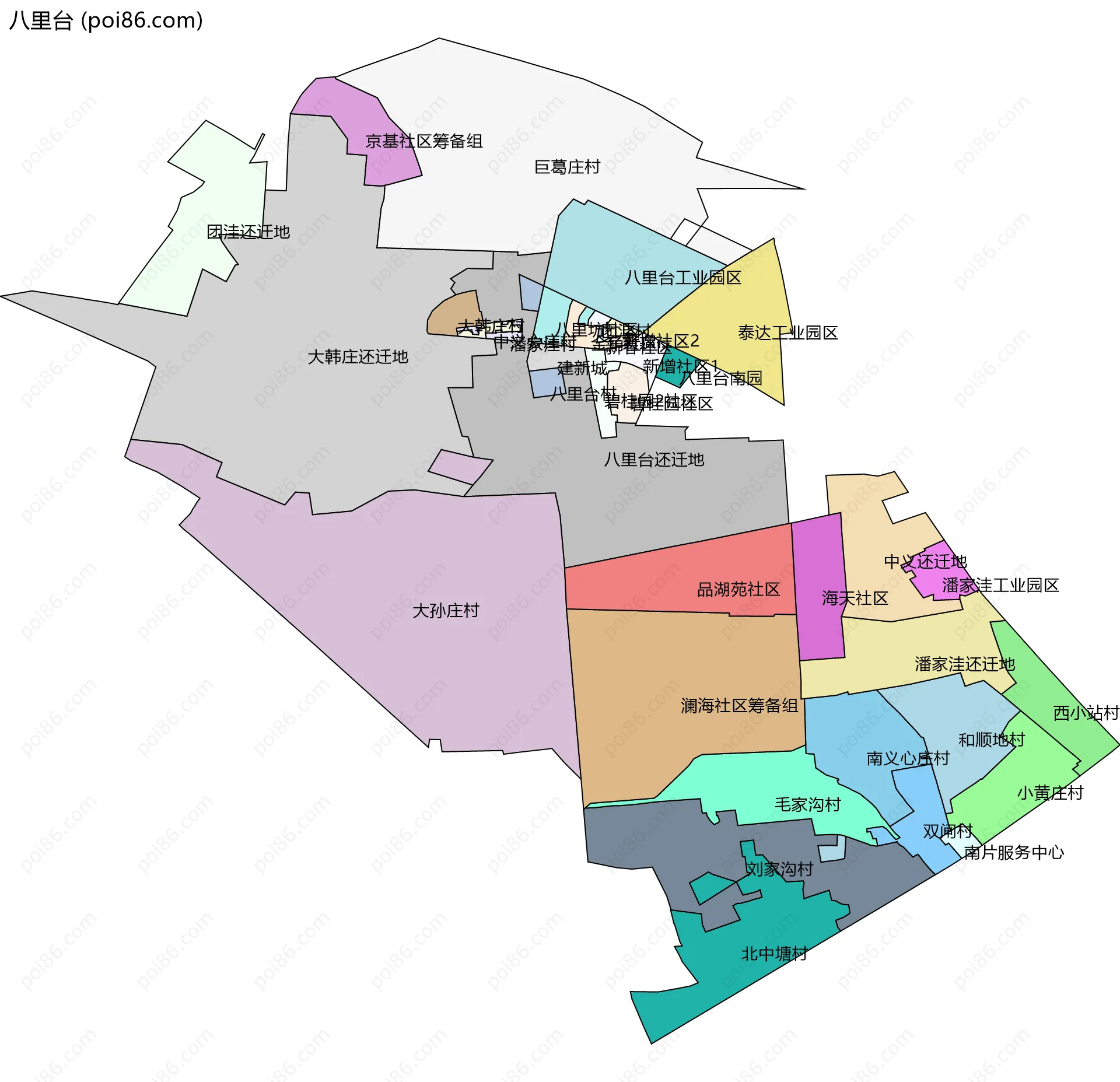 八里台边界地图(五级行政区划)