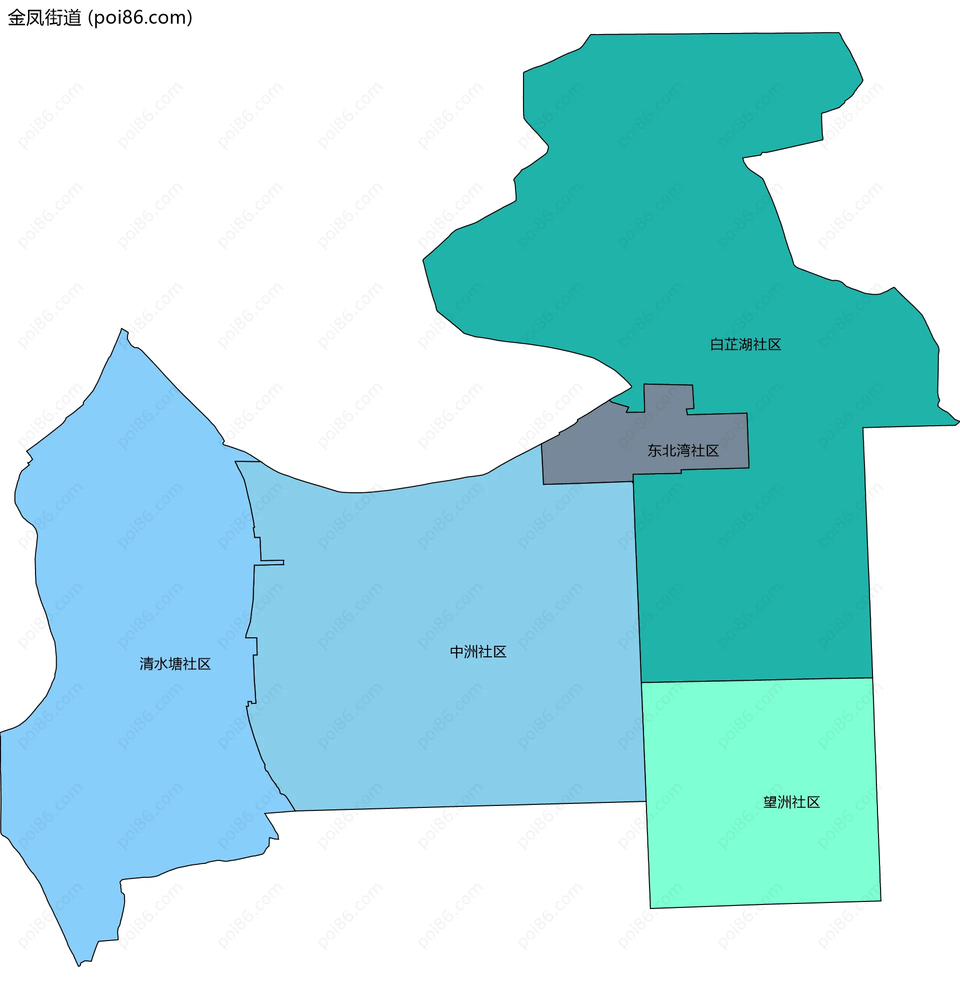 金凤街道边界地图(五级行政区划)