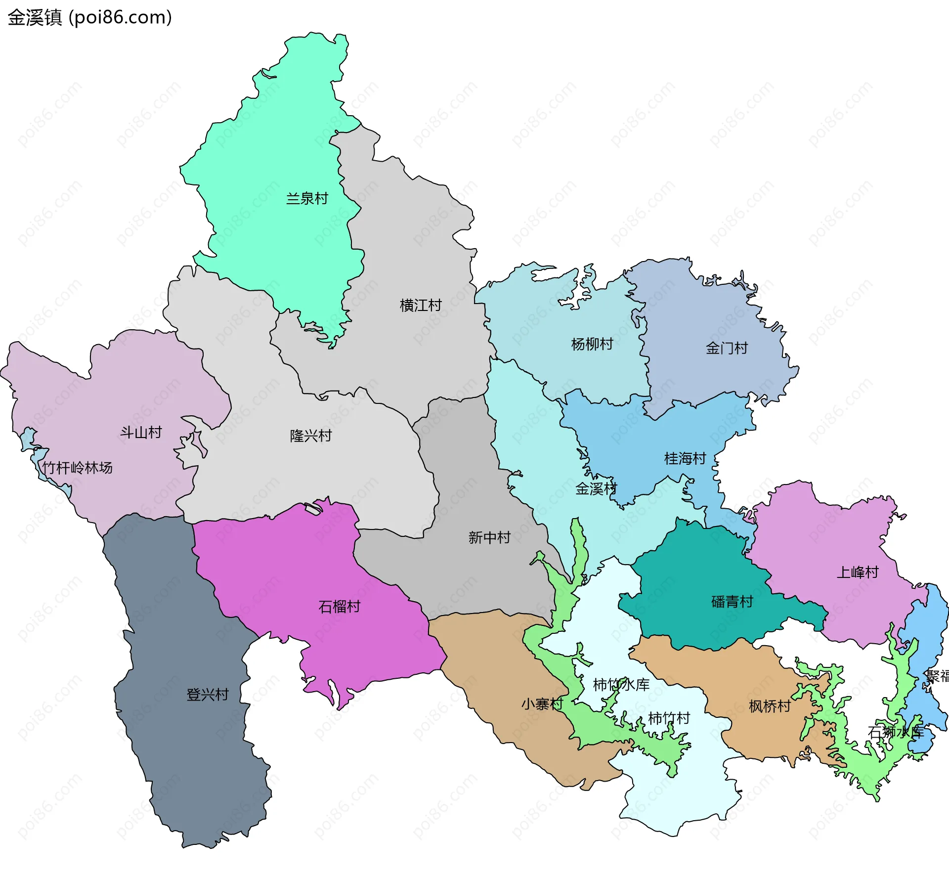 金溪镇边界地图(五级行政区划)