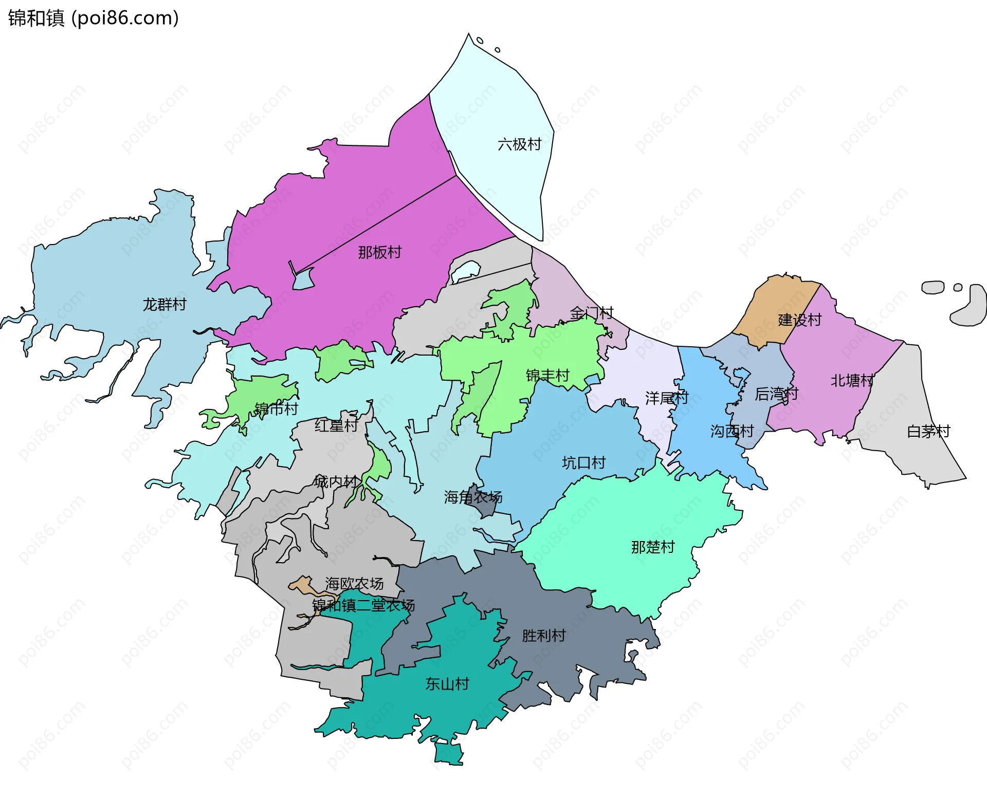 锦和镇边界地图(五级行政区划)