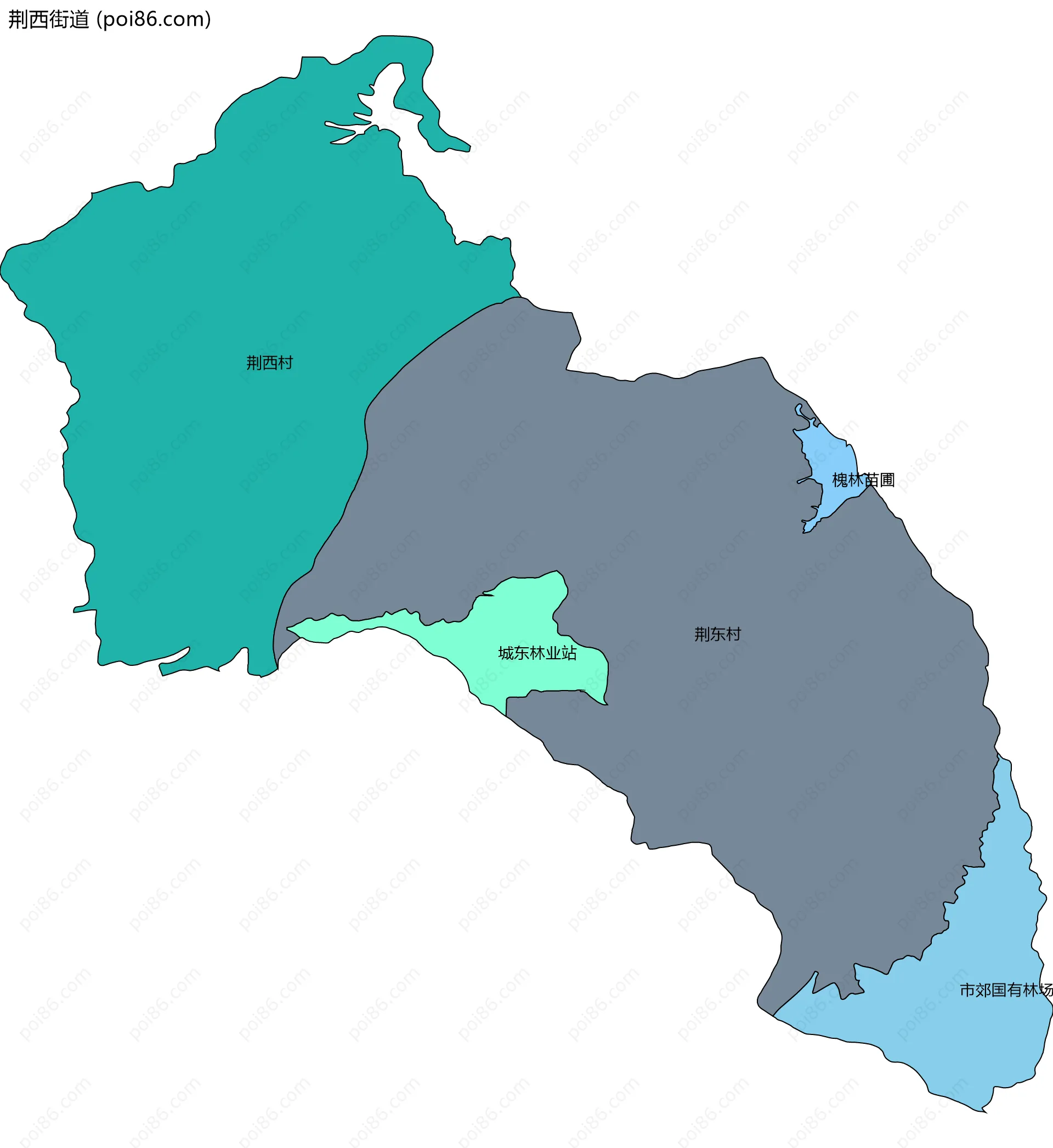 荆西街道边界地图(五级行政区划)