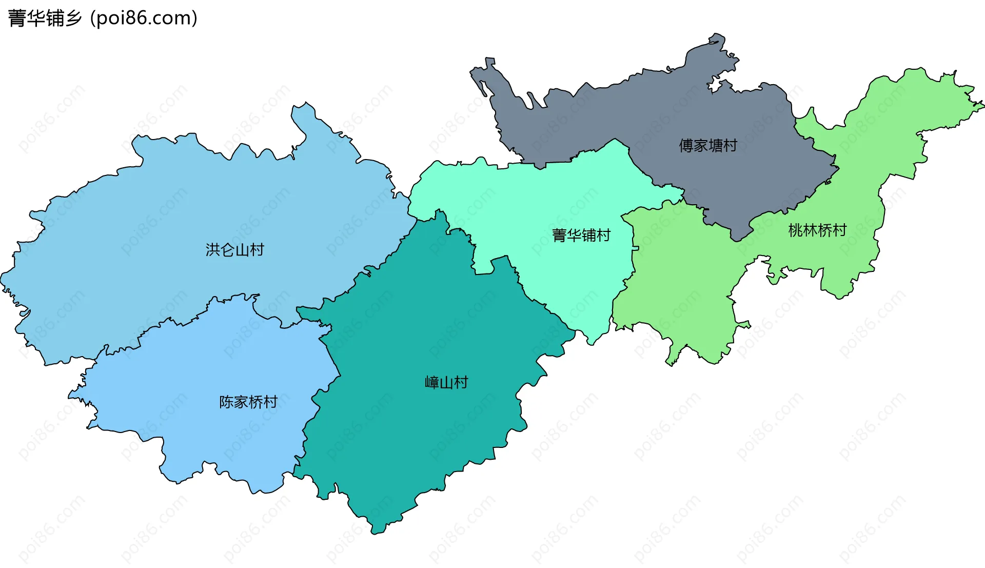 菁华铺乡边界地图(五级行政区划)