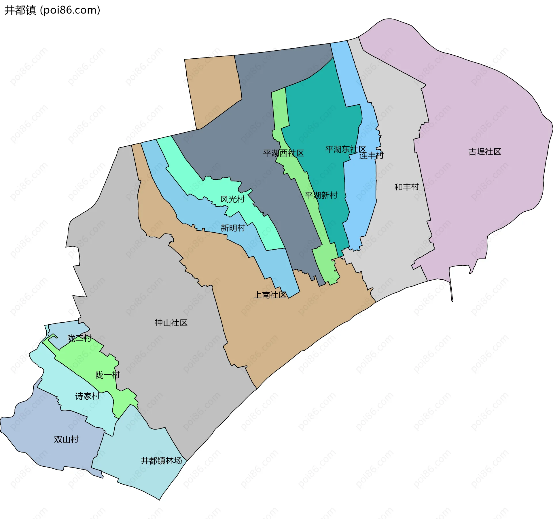 井都镇边界地图(五级行政区划)