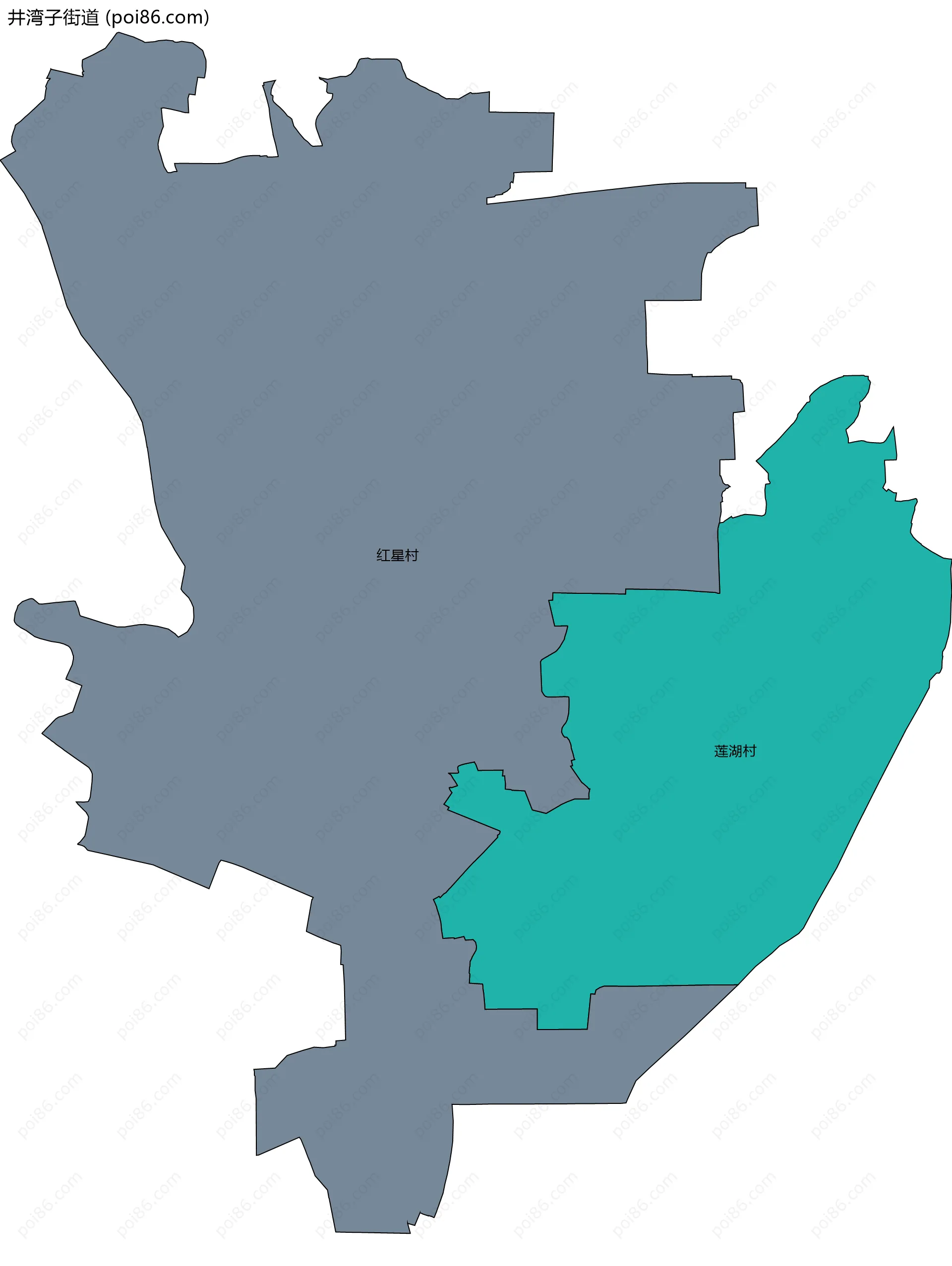 井湾子街道边界地图(五级行政区划)