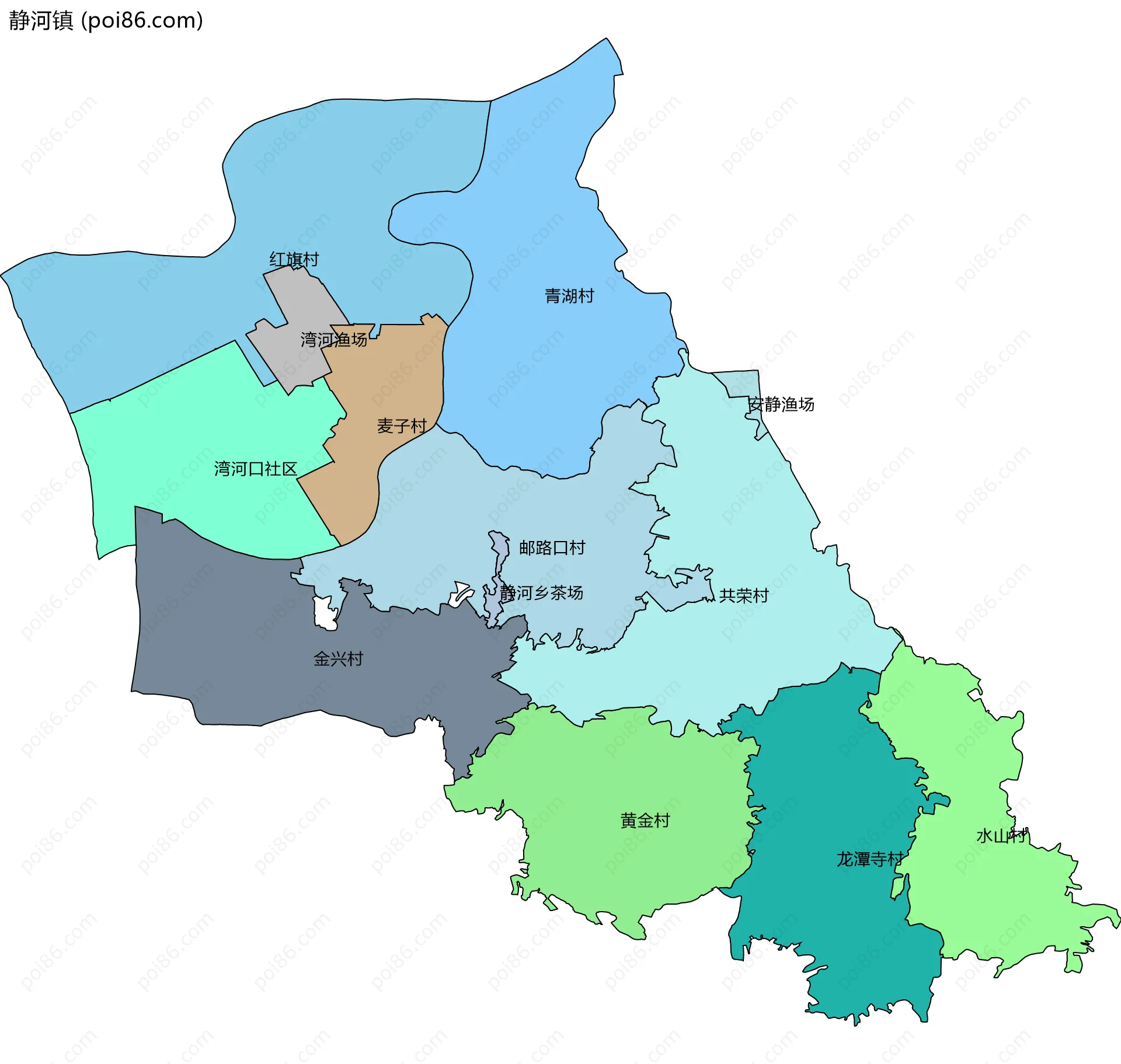 静河镇边界地图(五级行政区划)