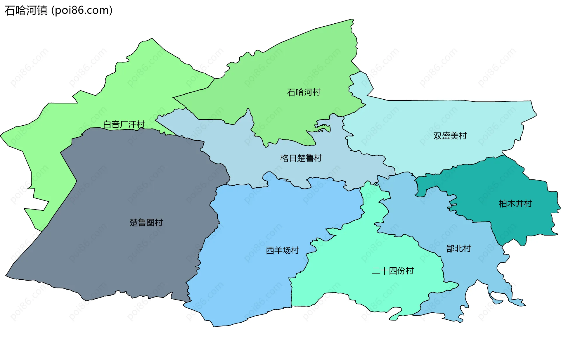 石哈河镇边界地图(五级行政区划)