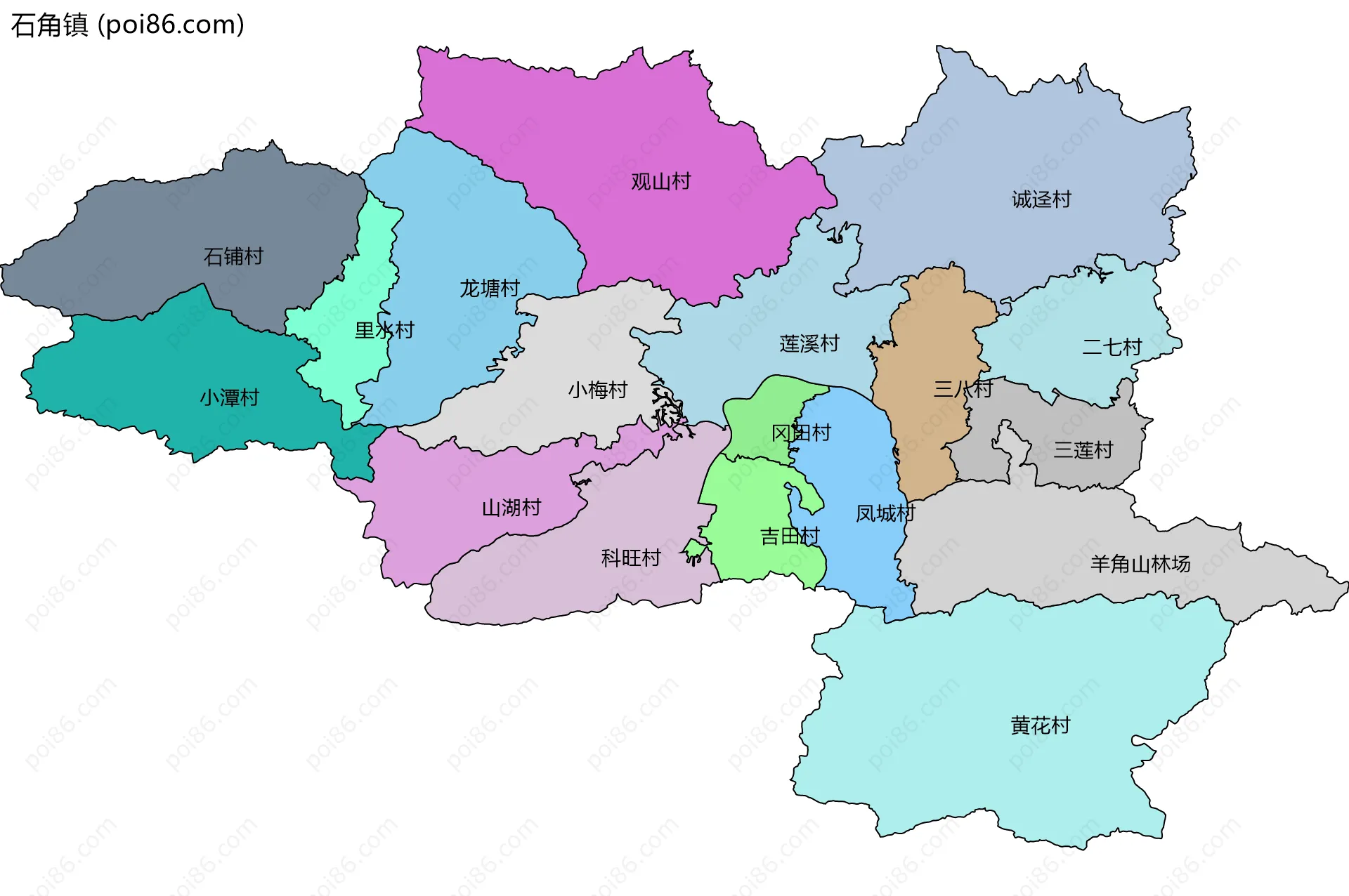 石角镇边界地图(五级行政区划)