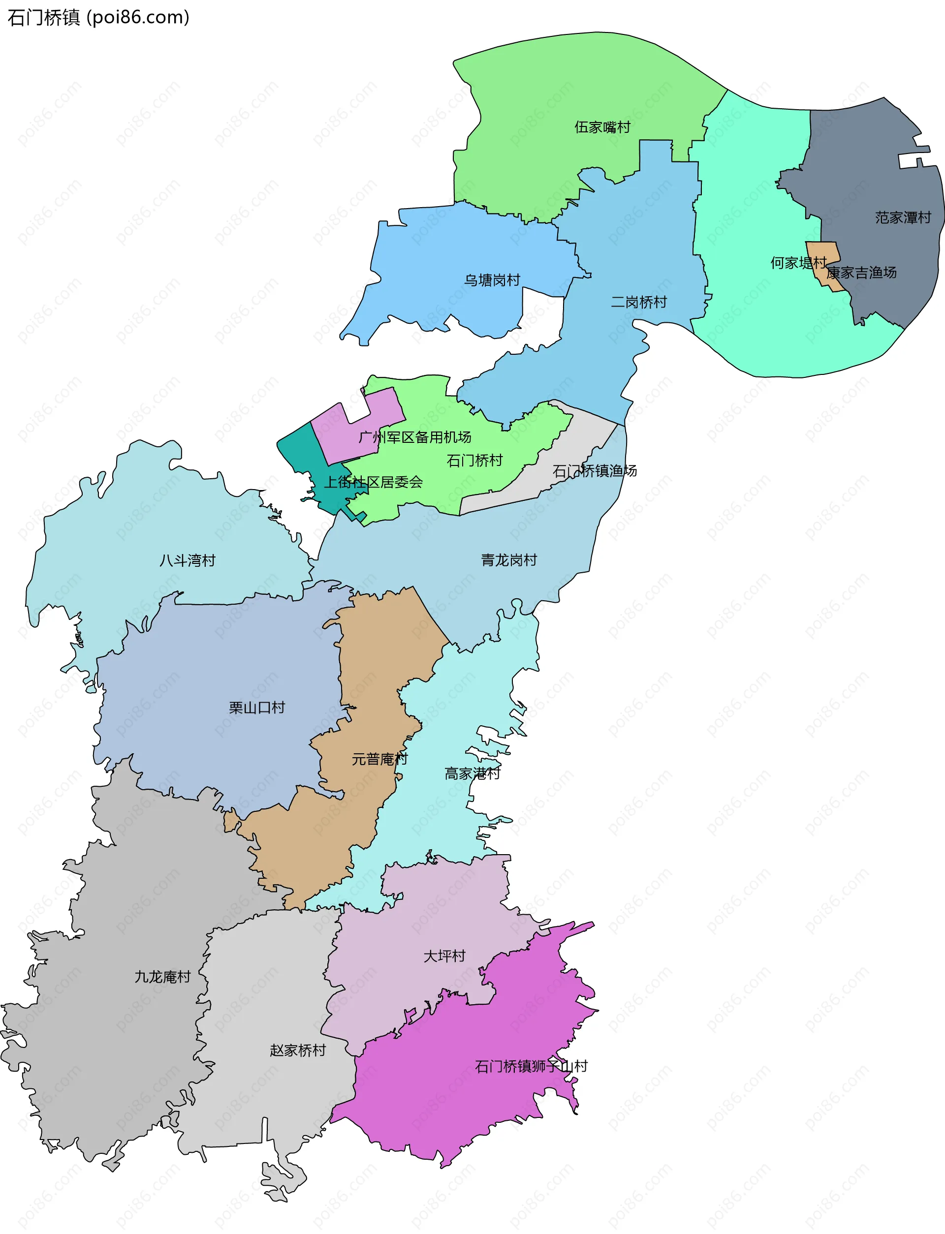 石门桥镇边界地图(五级行政区划)