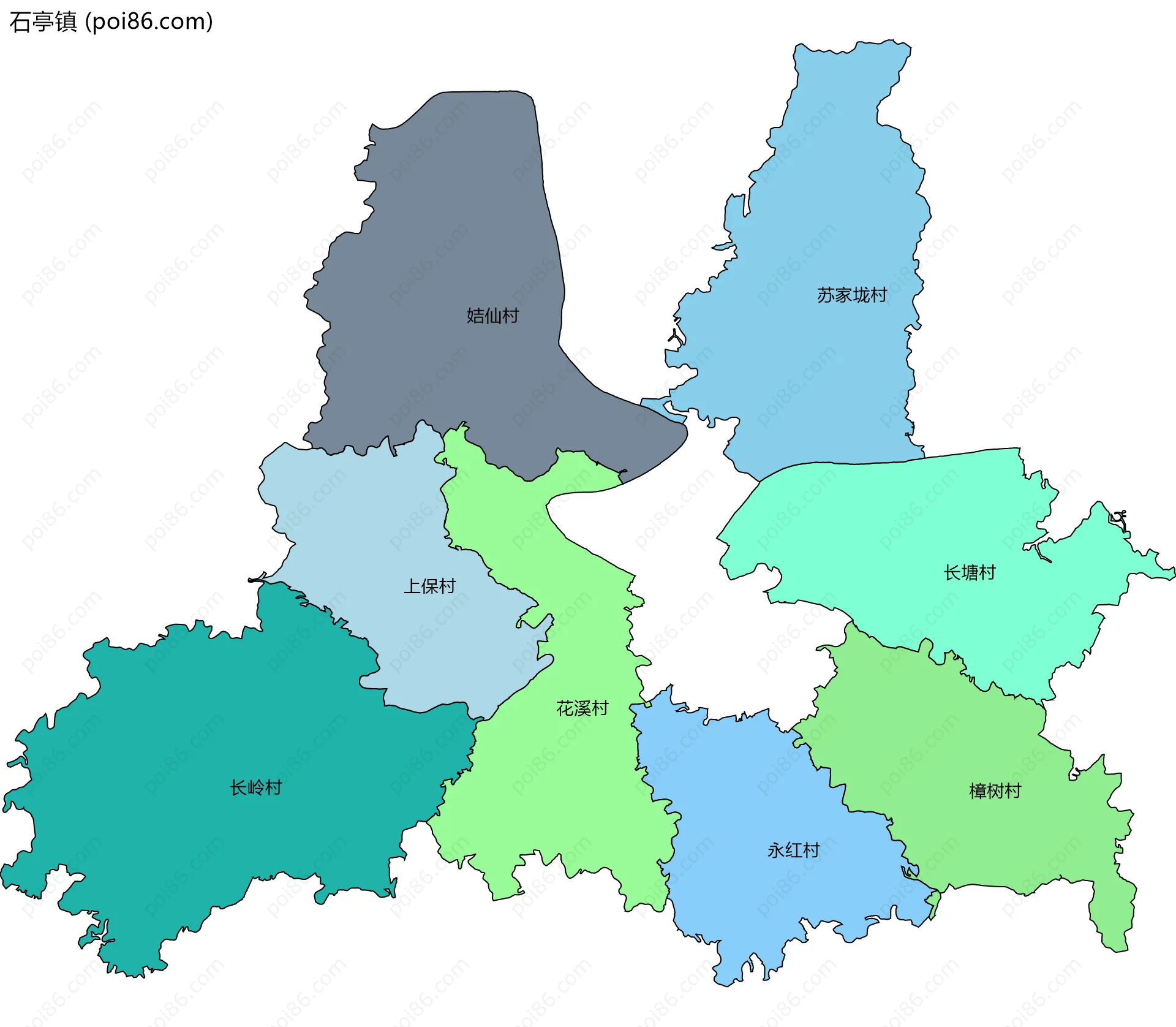 石亭镇边界地图(五级行政区划)