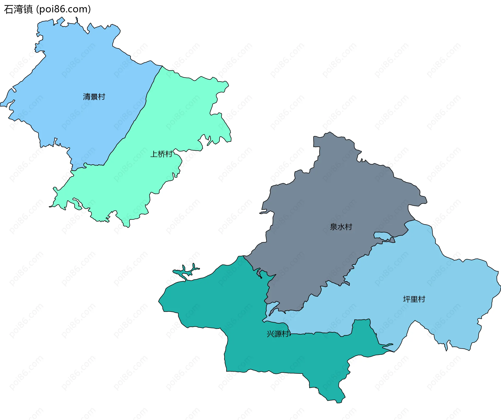 石湾镇边界地图(五级行政区划)