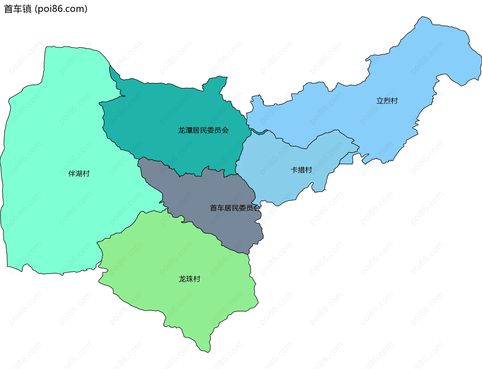 首车镇边界地图(五级行政区划)