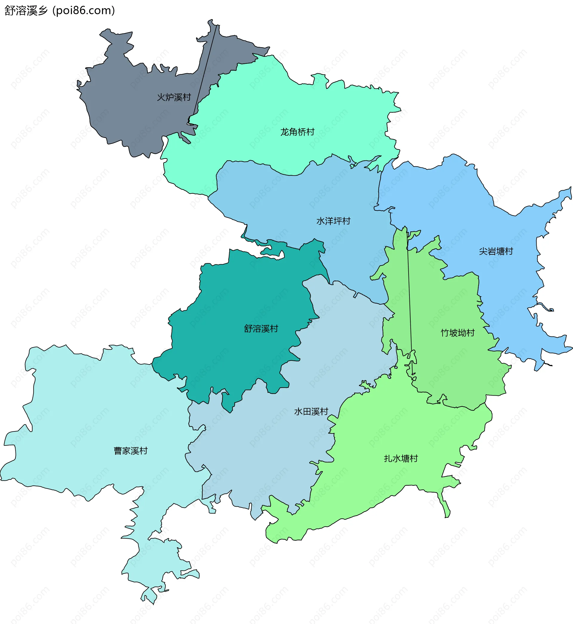 舒溶溪乡边界地图(五级行政区划)