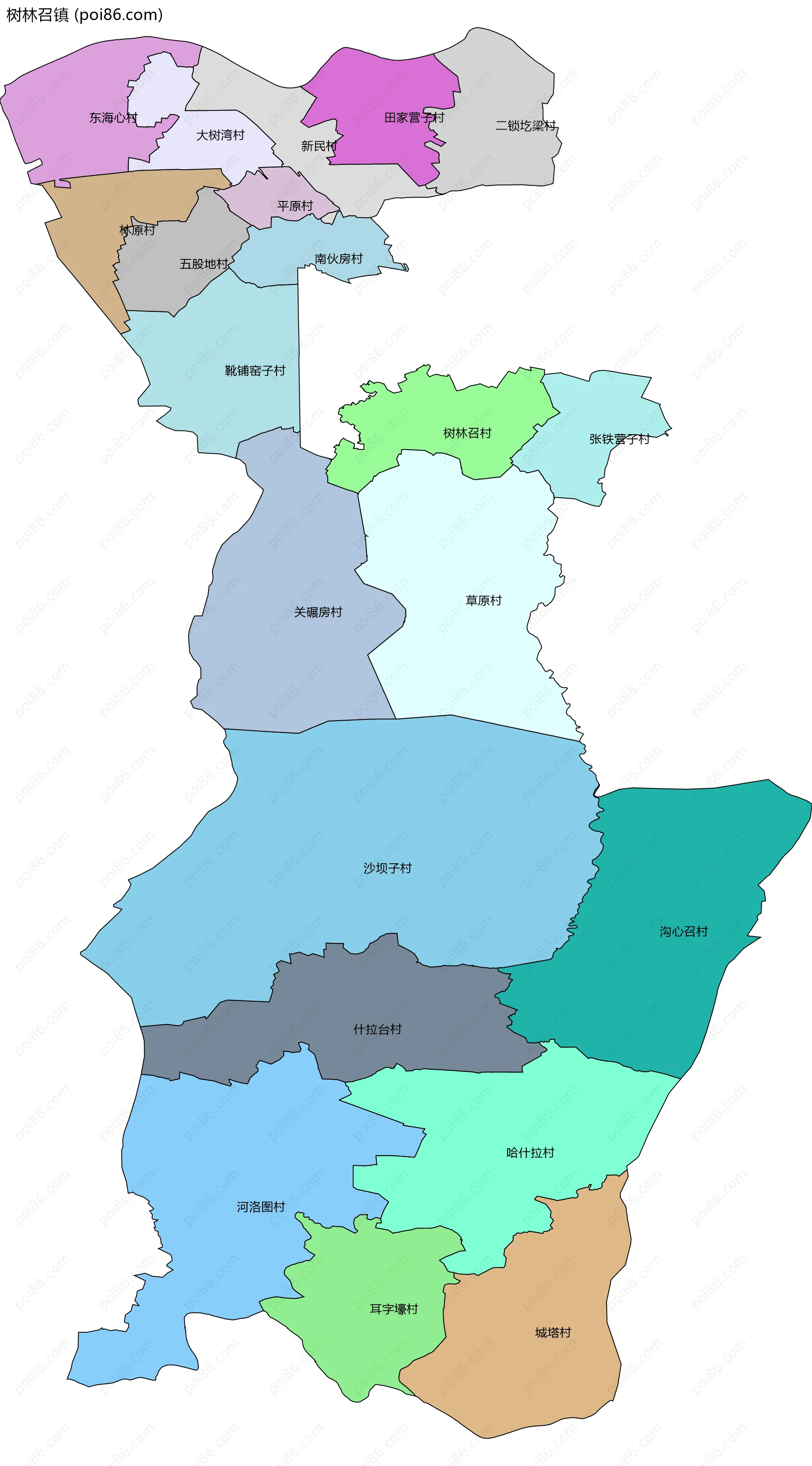 树林召镇边界地图(五级行政区划)