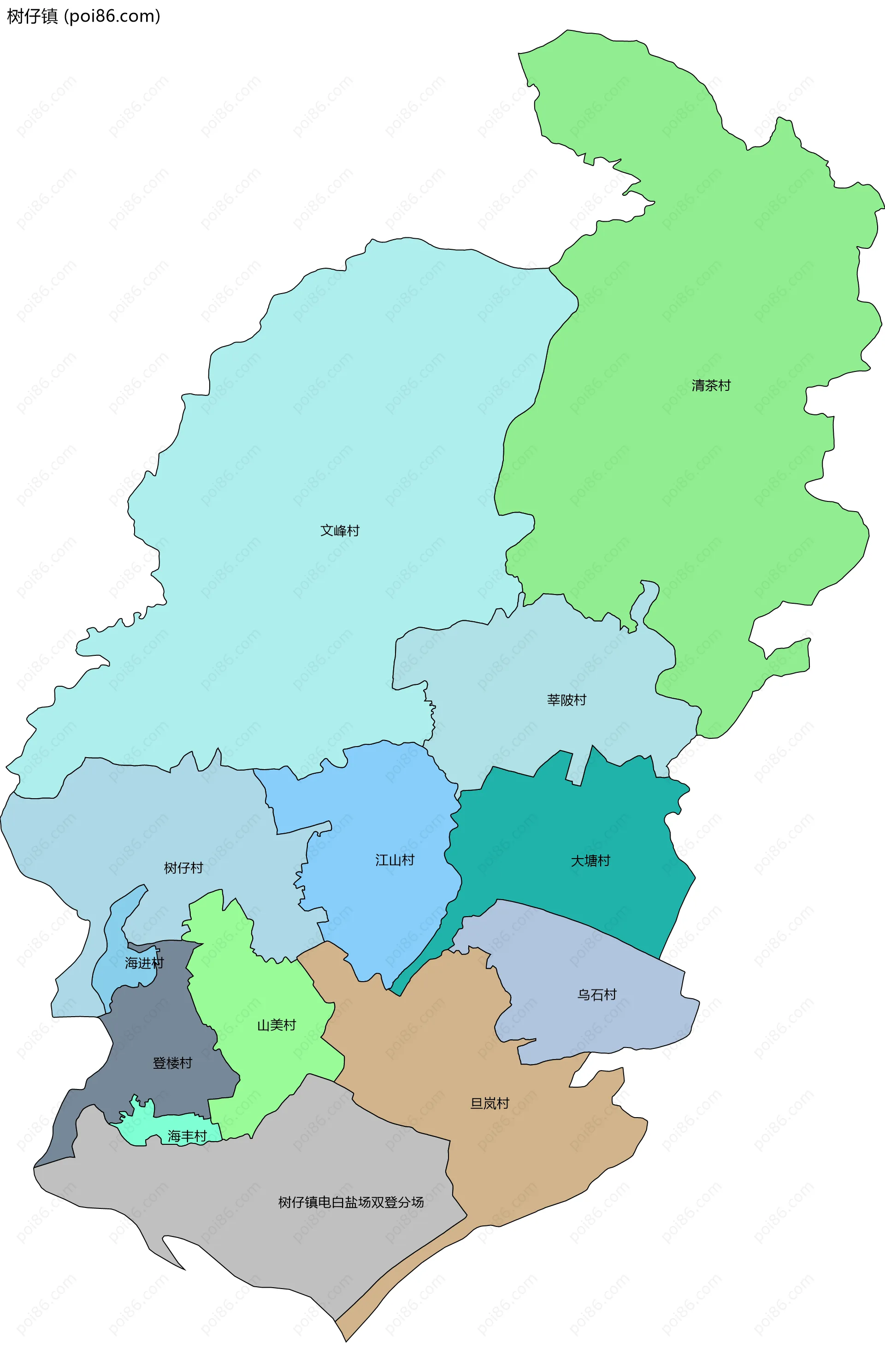 树仔镇边界地图(五级行政区划)