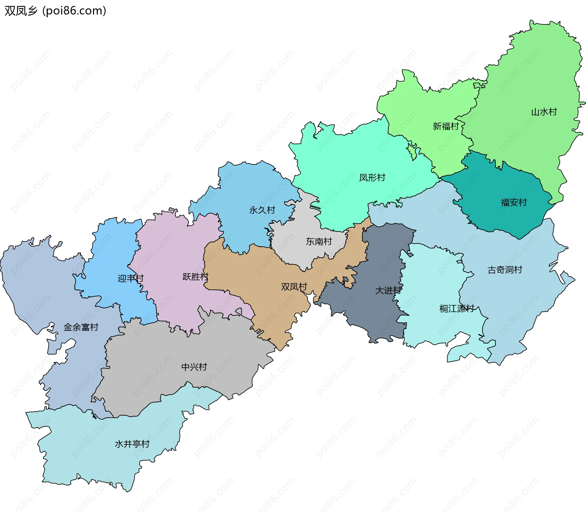双凤乡边界地图(五级行政区划)