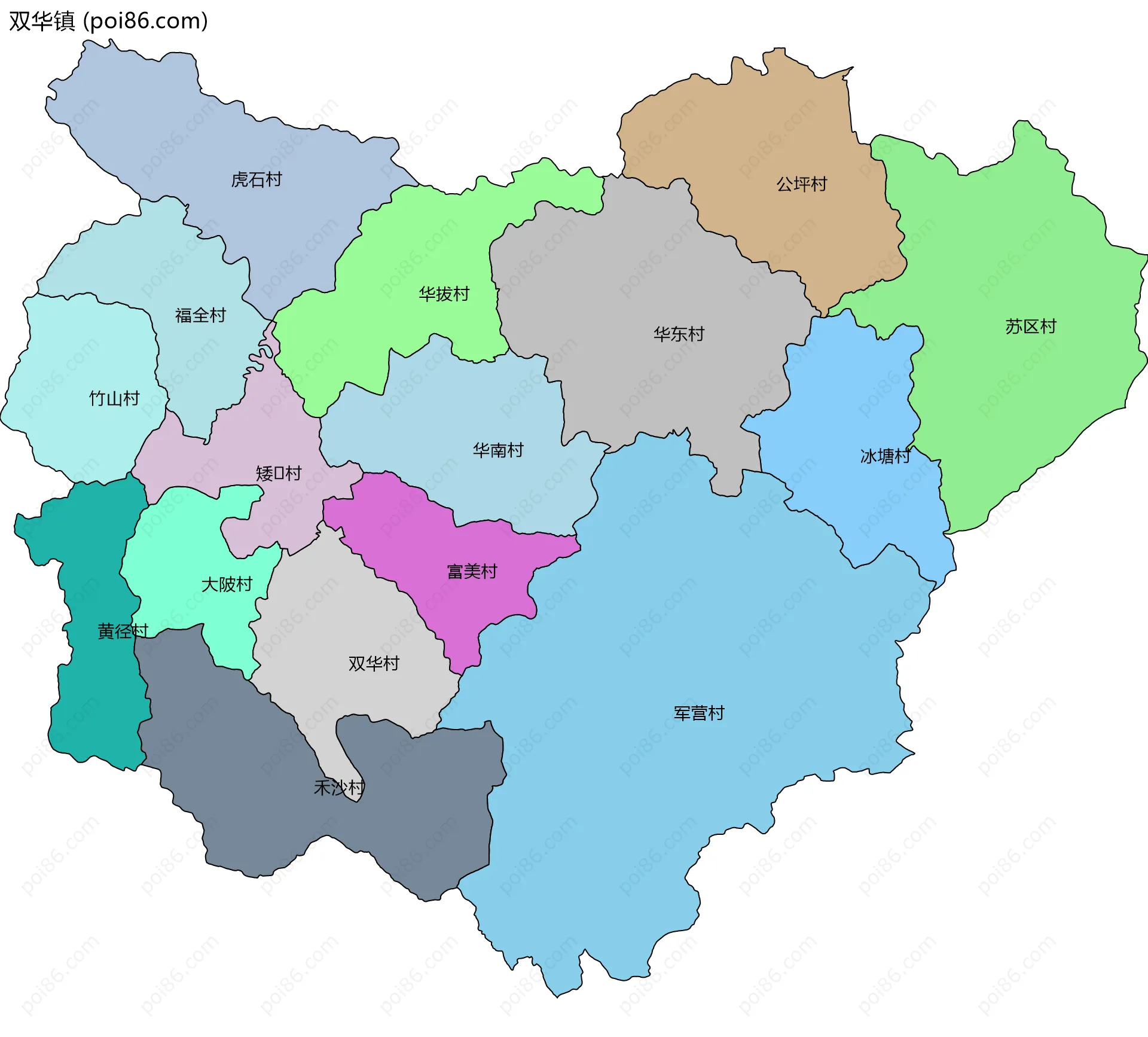 双华镇边界地图(五级行政区划)