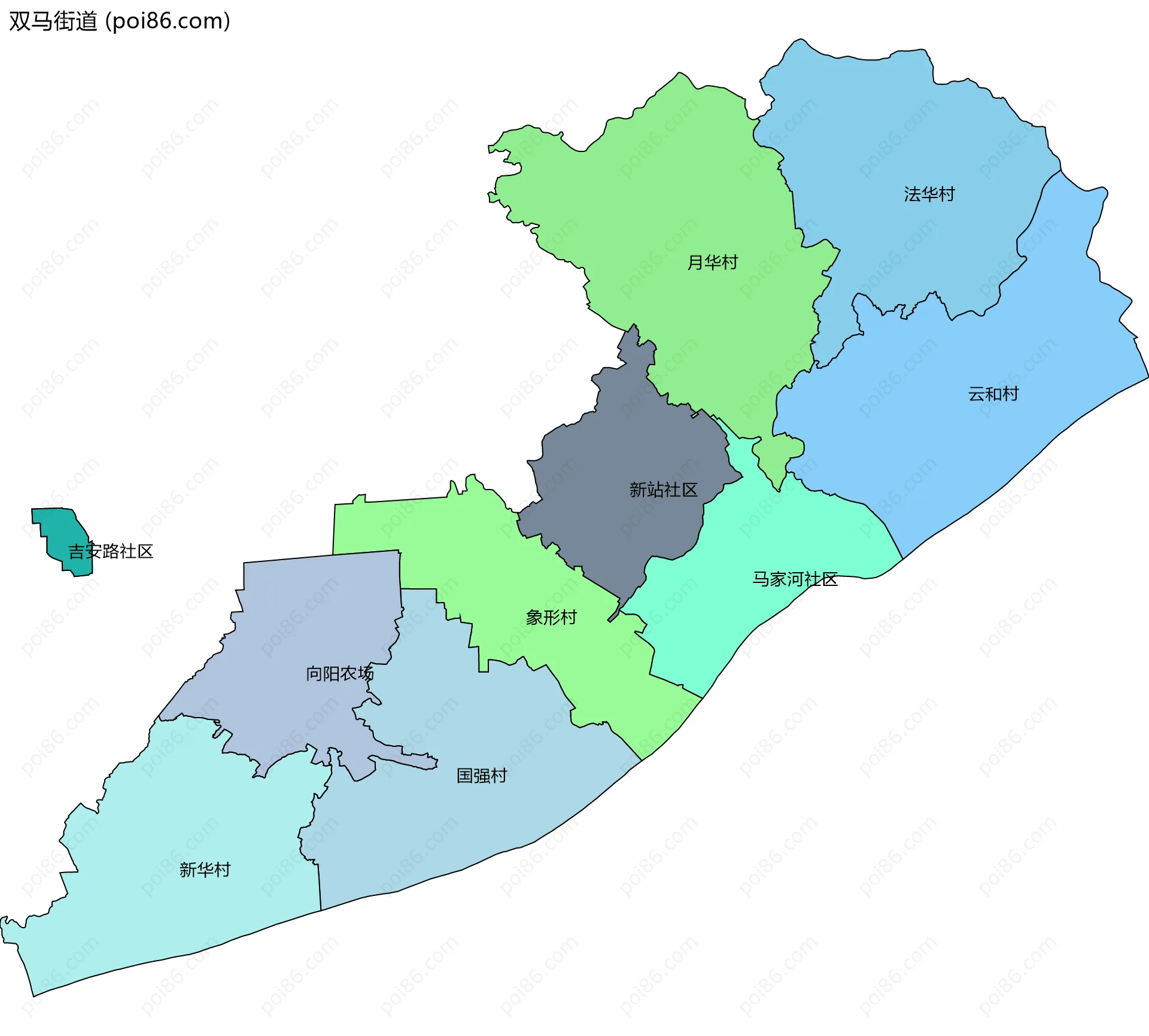 双马街道边界地图(五级行政区划)