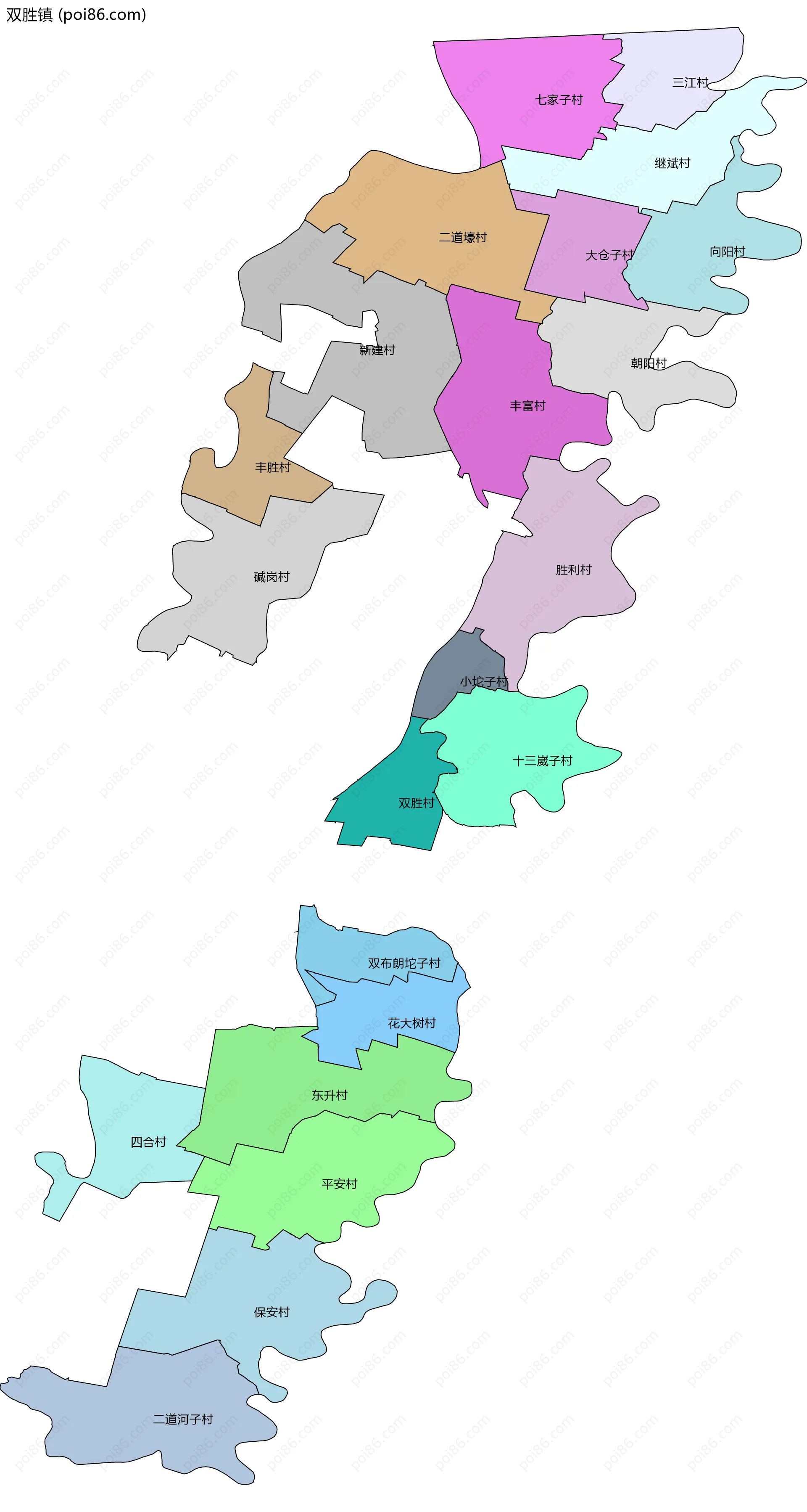 双胜镇边界地图(五级行政区划)