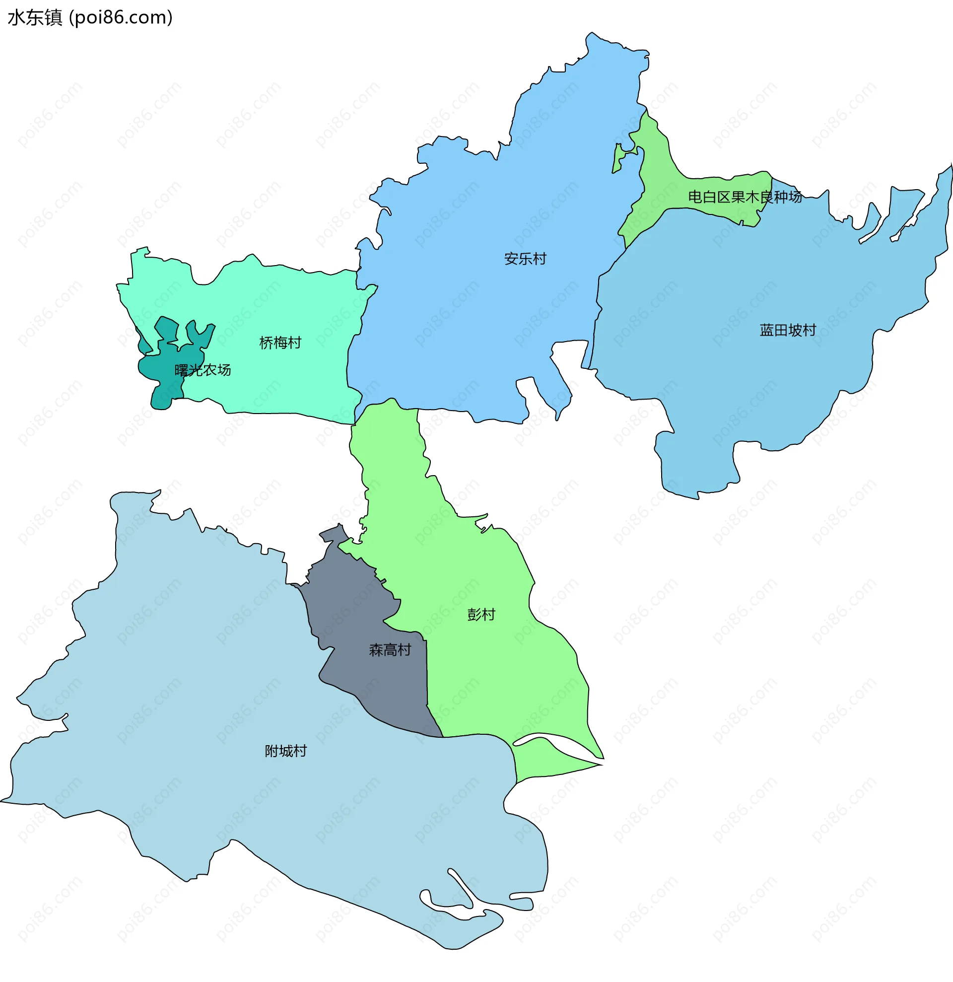 水东镇边界地图(五级行政区划)