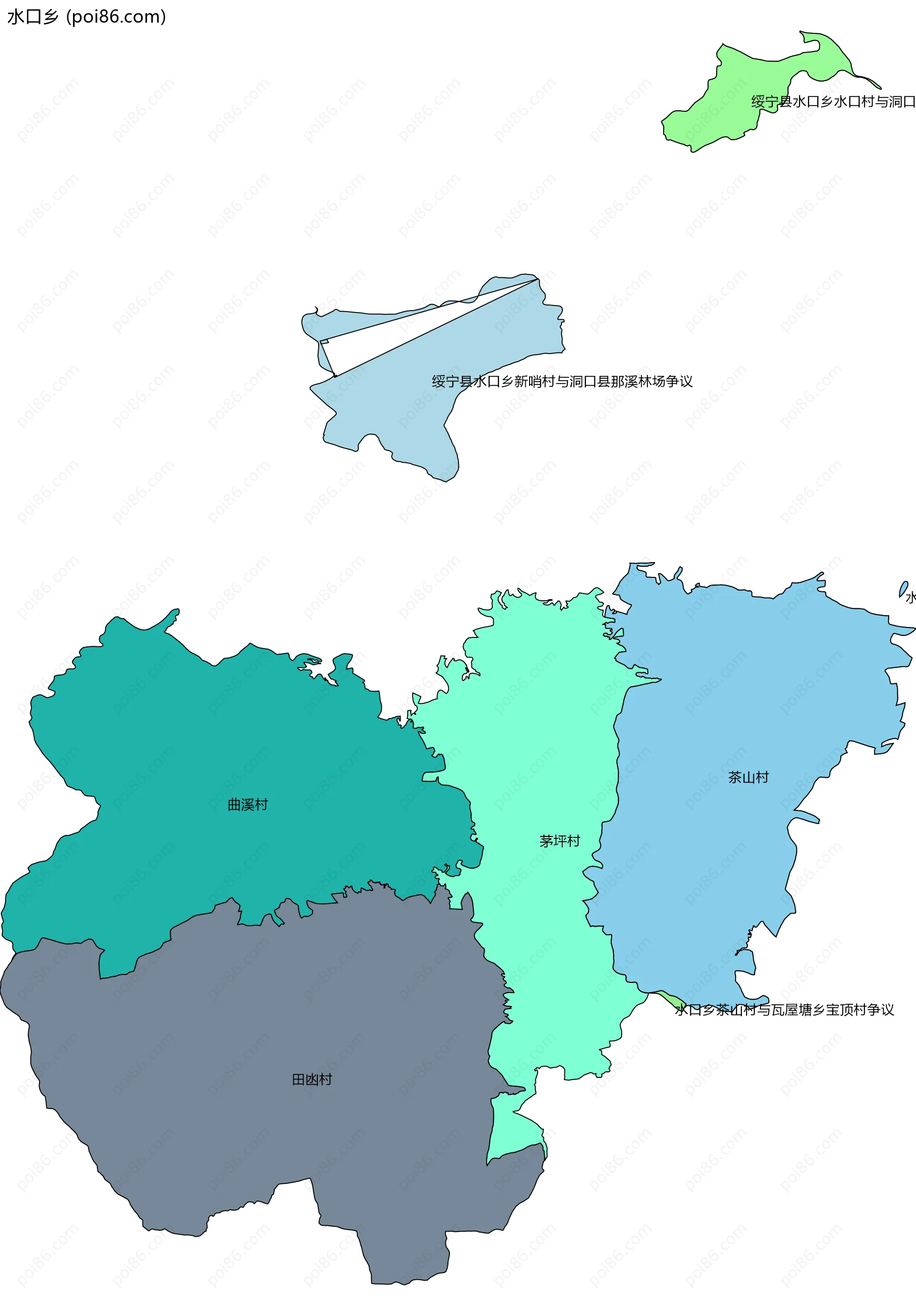 水口乡边界地图(五级行政区划)