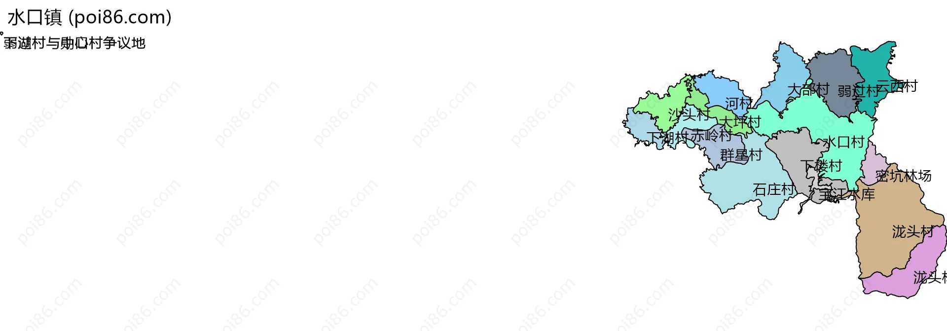 水口镇边界地图(五级行政区划)