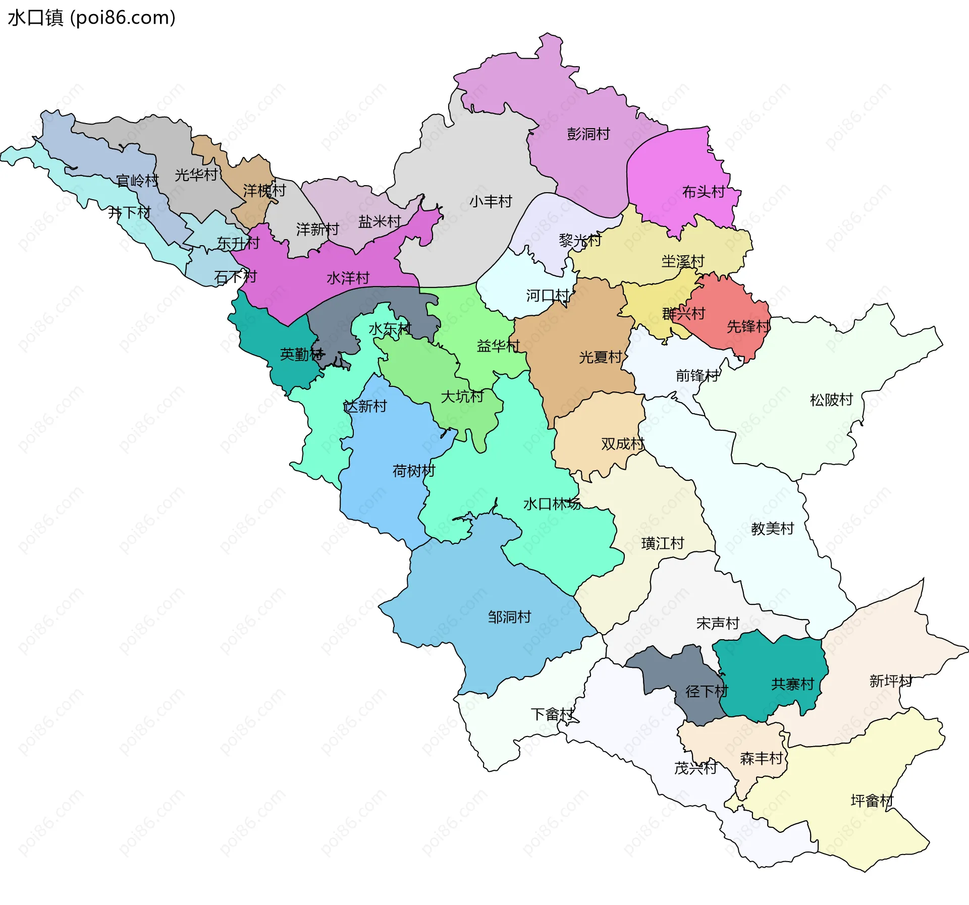 水口镇边界地图(五级行政区划)