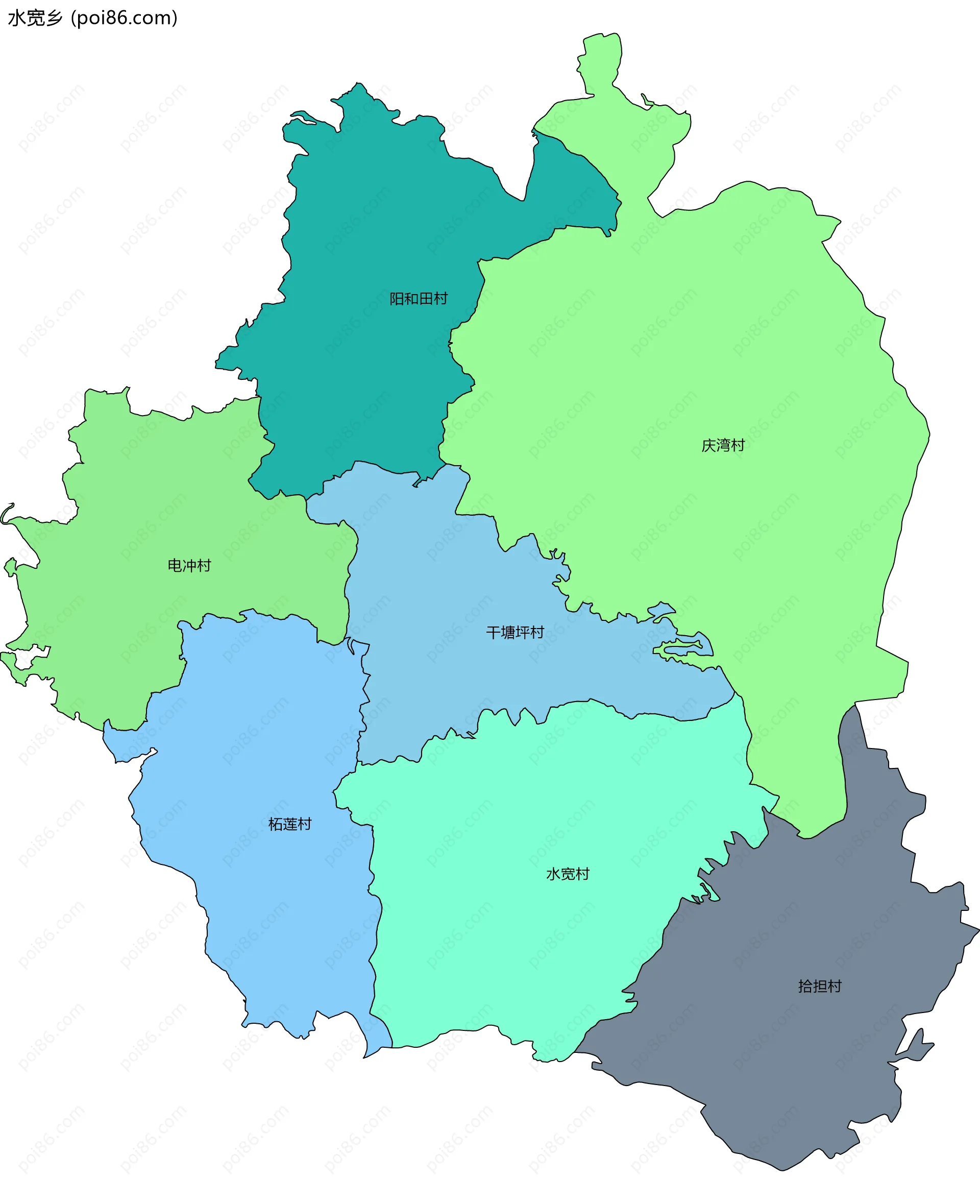 水宽乡边界地图(五级行政区划)