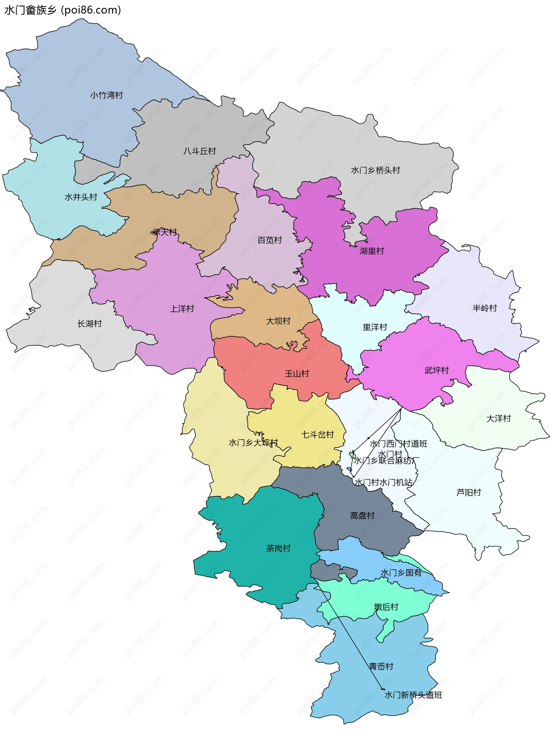 水门畲族乡边界地图(五级行政区划)