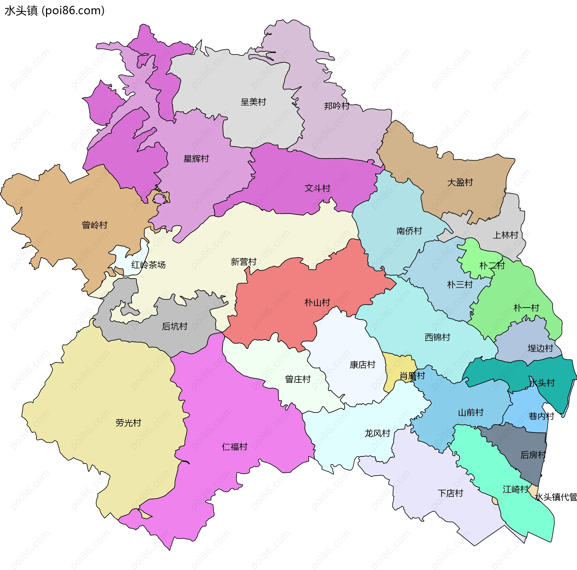 水头镇边界地图(五级行政区划)