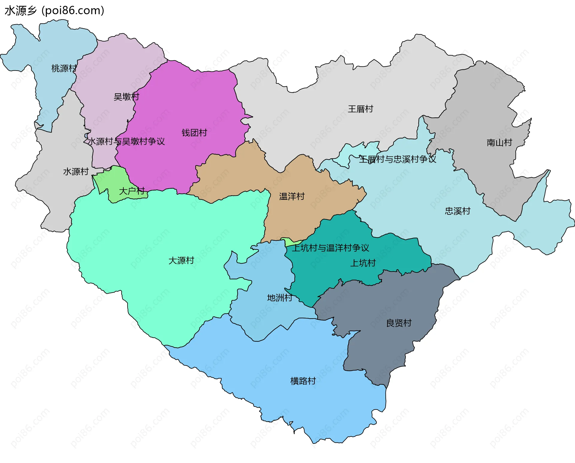 水源乡边界地图(五级行政区划)